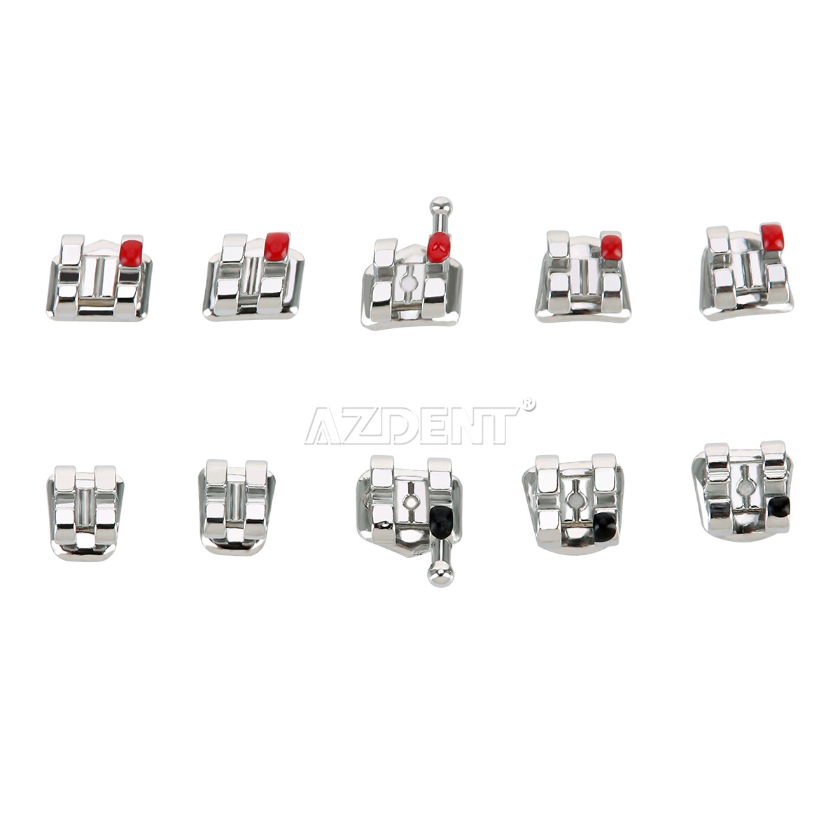 AZDENT Dental Ortho Metal Brackets Mini/Standard Roth/MBT 018/022 Hooks 3/3 4 5