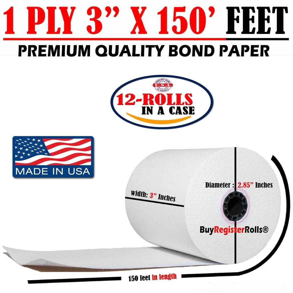 3 x 150 feet 1-Ply Bond Receipt POS Cash Kitchen Paper Star SP700- 50 Rolls