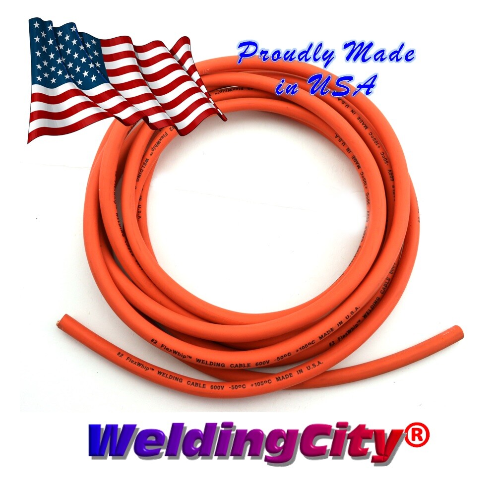 WeldingCity® 2-AWG USA-made Heavy Duty Flexible EPDM Jacket Welding Cable Orange
