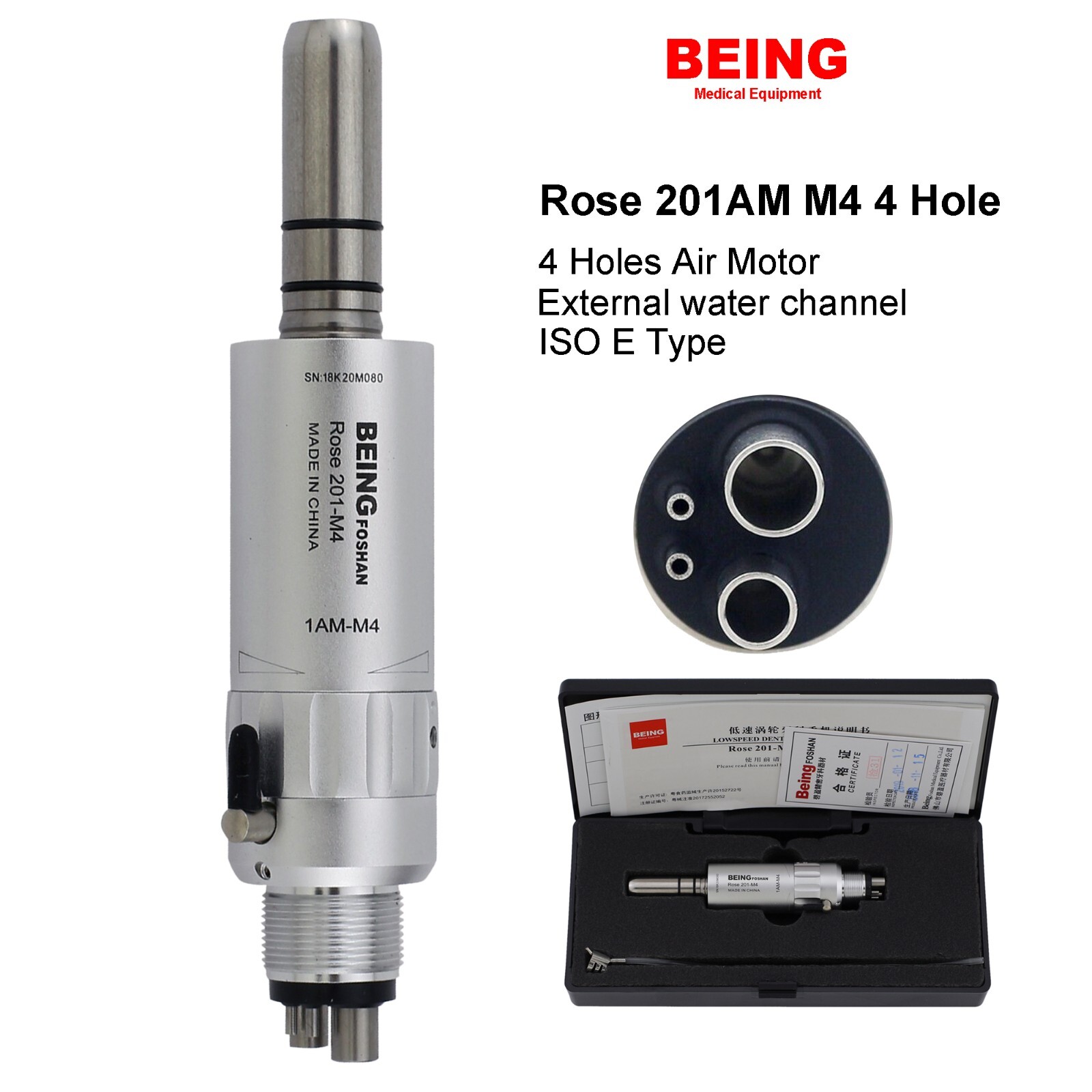 BEING Dental Air Motor Handpiece 4 Hole Slow Low Speed ISO E Type Fit KaVo NSK