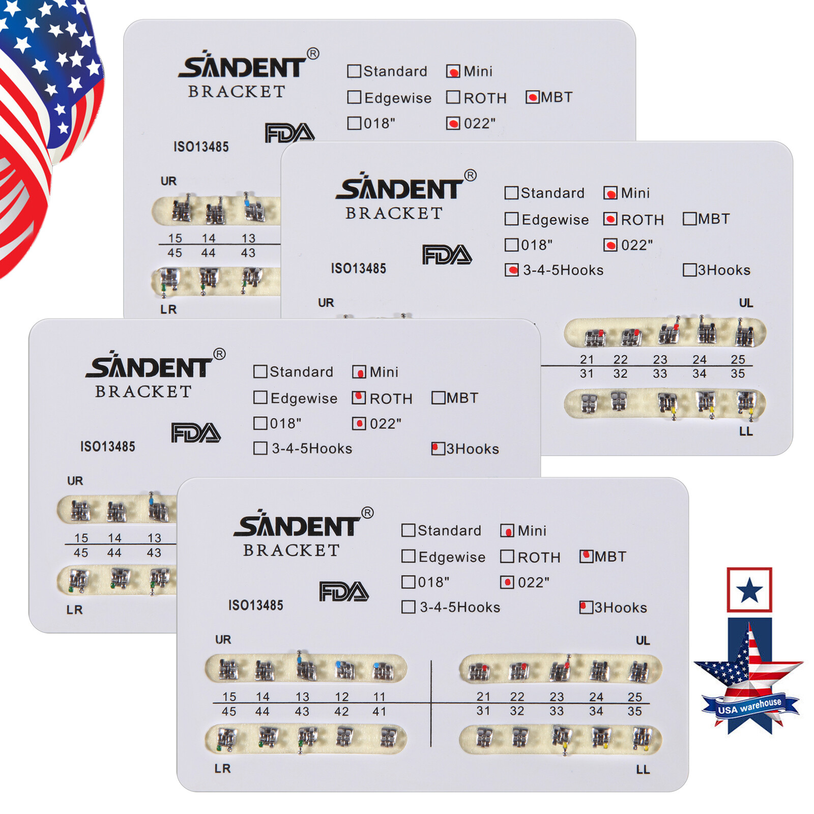 10 Packs Dental Orthodontic Brackets Braces Mini Roth MBT Slot.022 3-4-5 Hooks S
