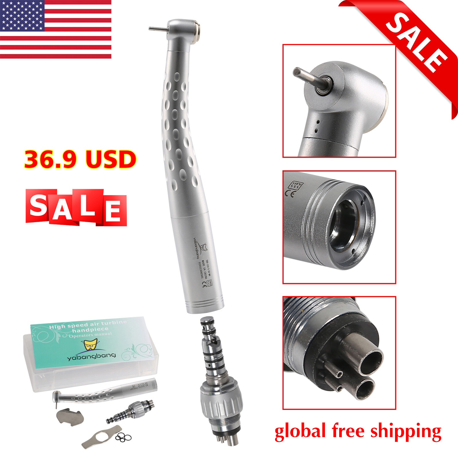 Yabang Dental High Speed Handpiece and 4 Hole Swivel Quick Coupler GB4