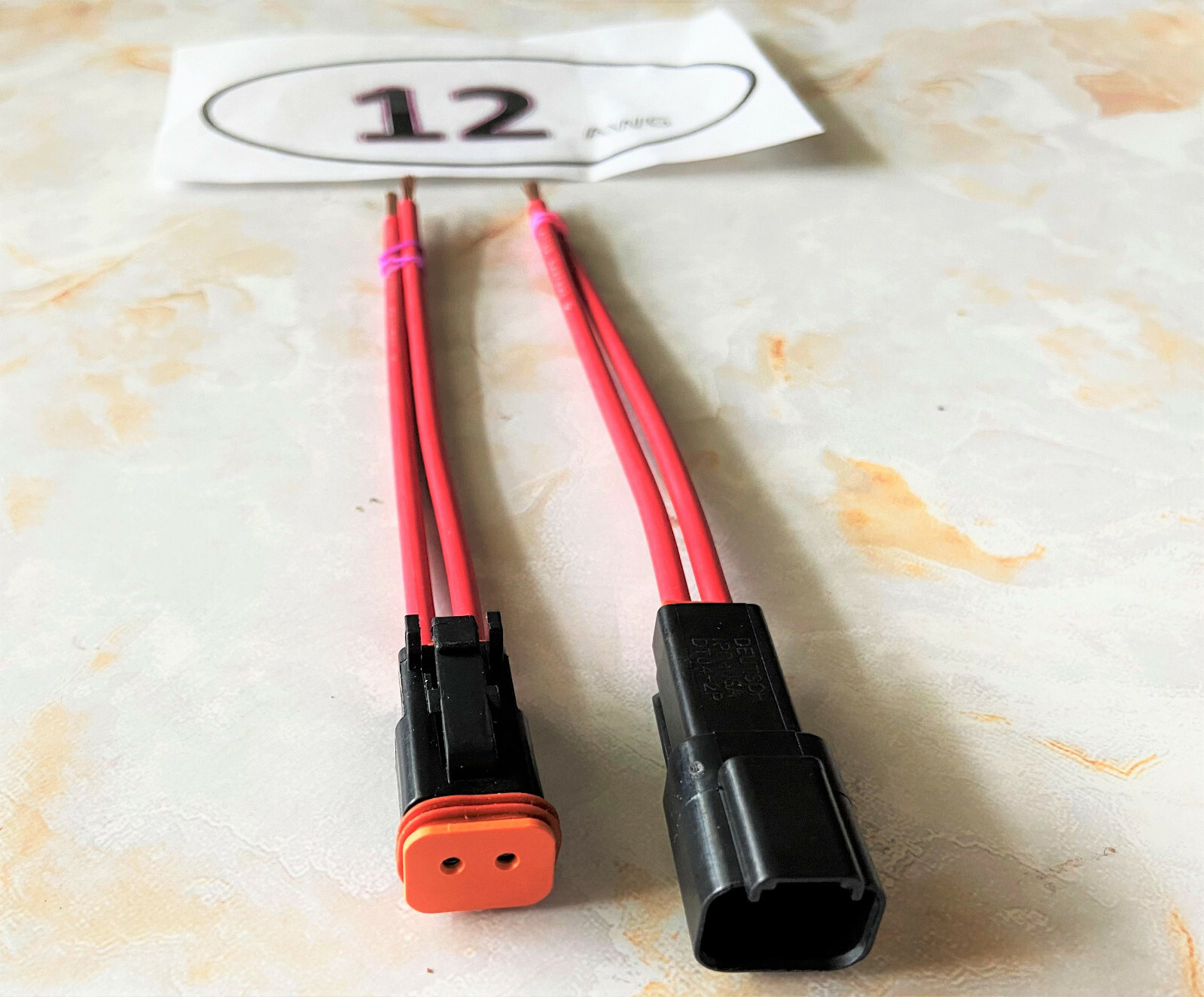 Assembled Deutsch 12 AWG Red Wires Black casing waterproof connector 6″ pigtail