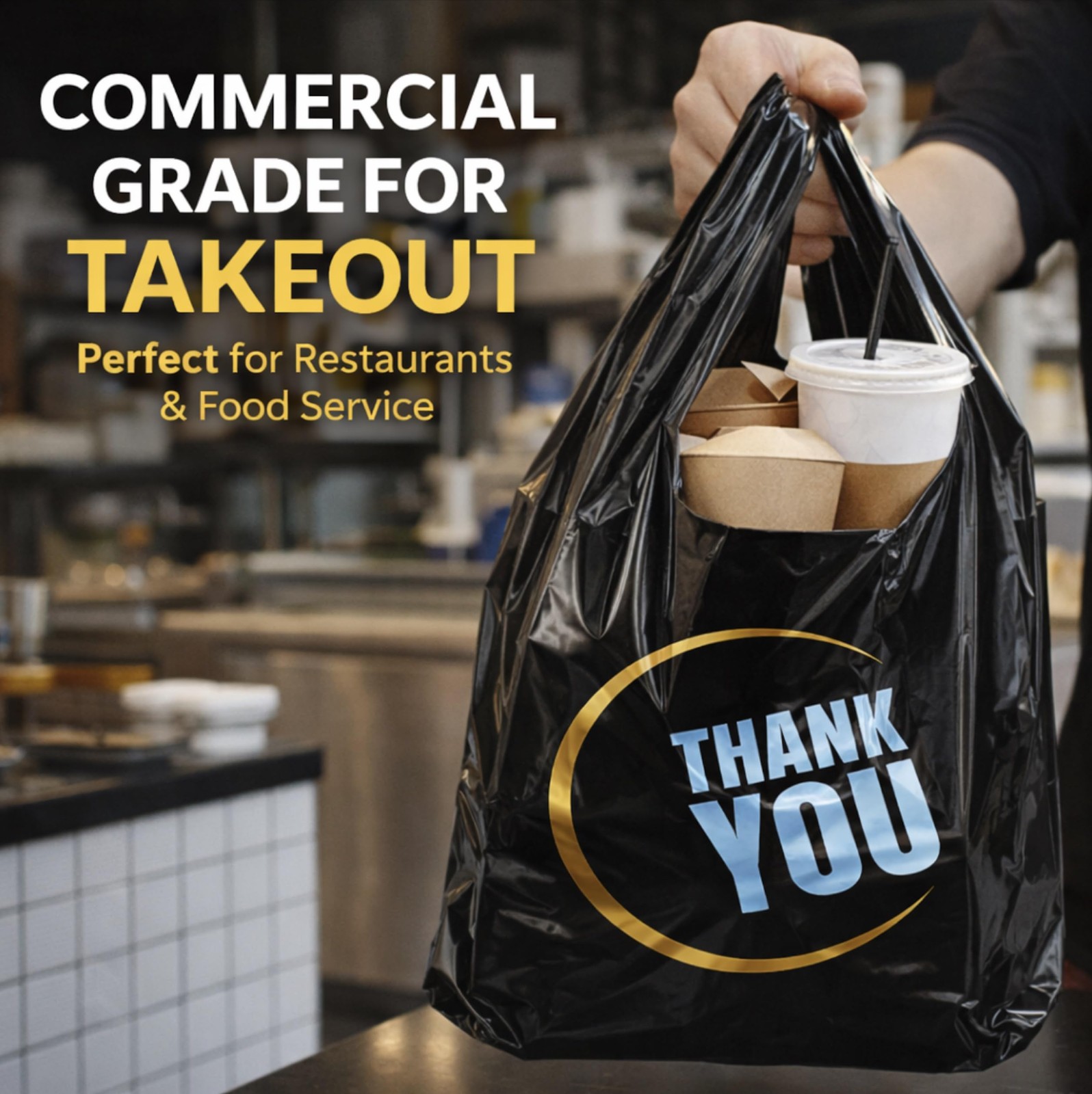 100 Count Plastic Bags – Black T Shirt Bags with Handle for Retail Shopping and