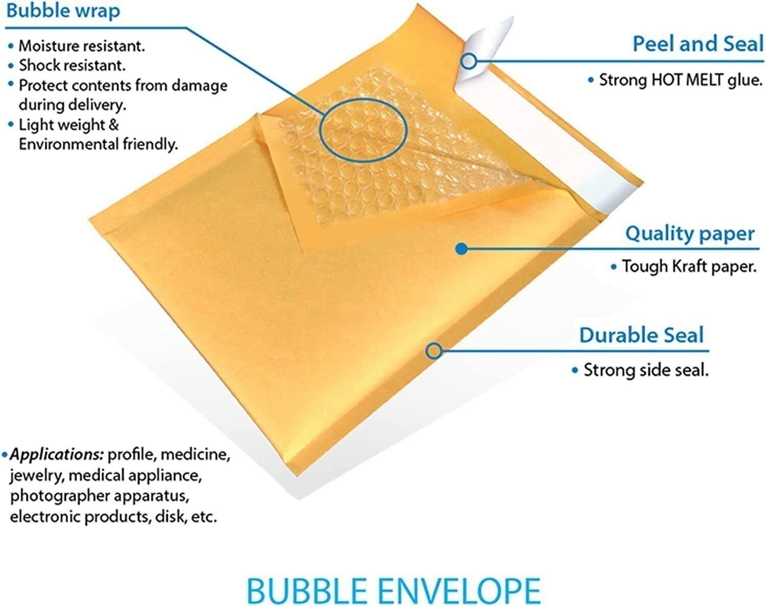 250 #00 5×10 Kraft Paper Bubble Padded Envelopes Mailers Case 5″x10″