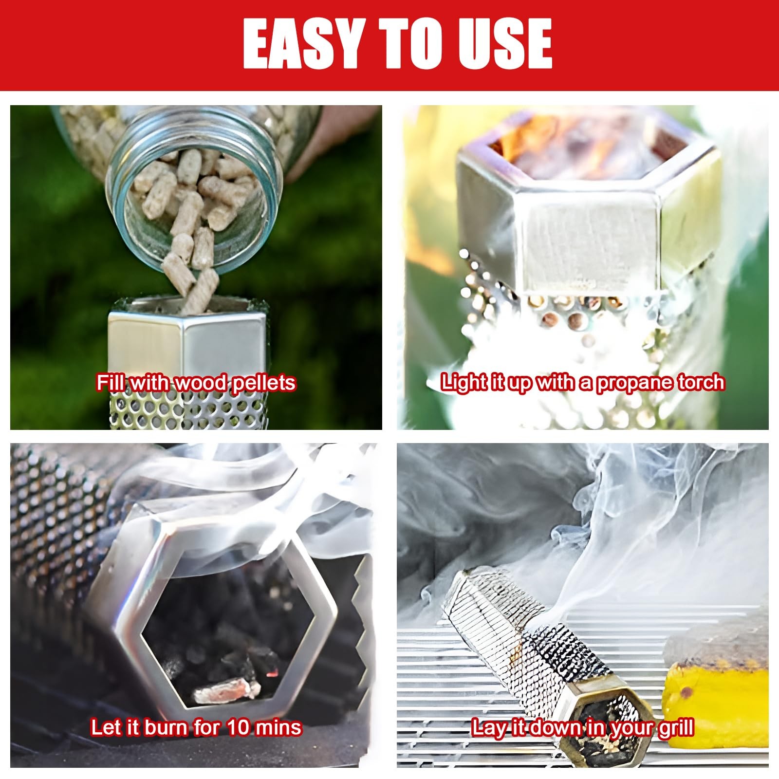 SHIKORI Smoker Tube, Stainless Steel Pellet 6.1*2.16*1.96 in, 6 in