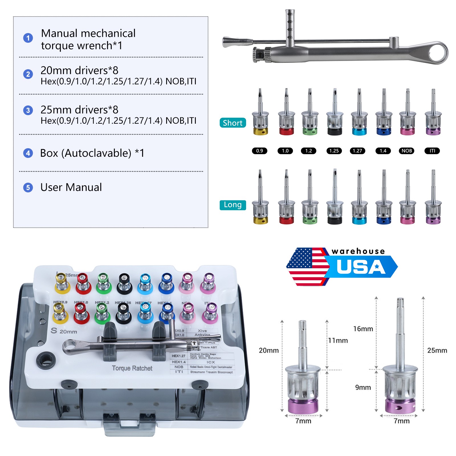 Universal Implant Prosthetic Kit Dental Torque Wrench Screwdriver Hand Driver