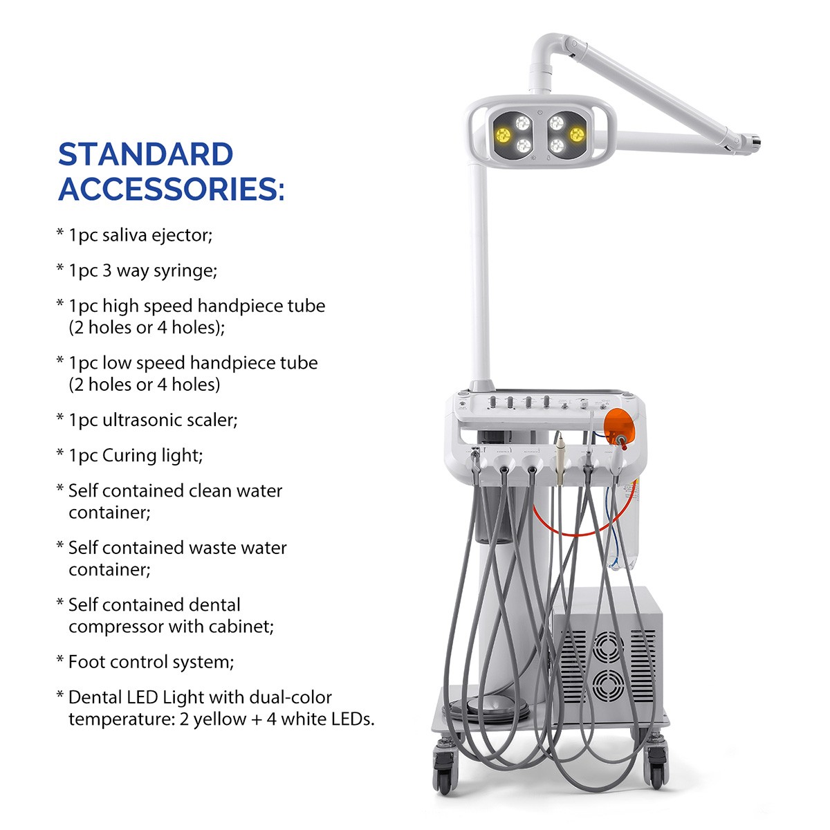 Portable Dental Delivery Unit Cart with Compressor /Chair Computer Controlled