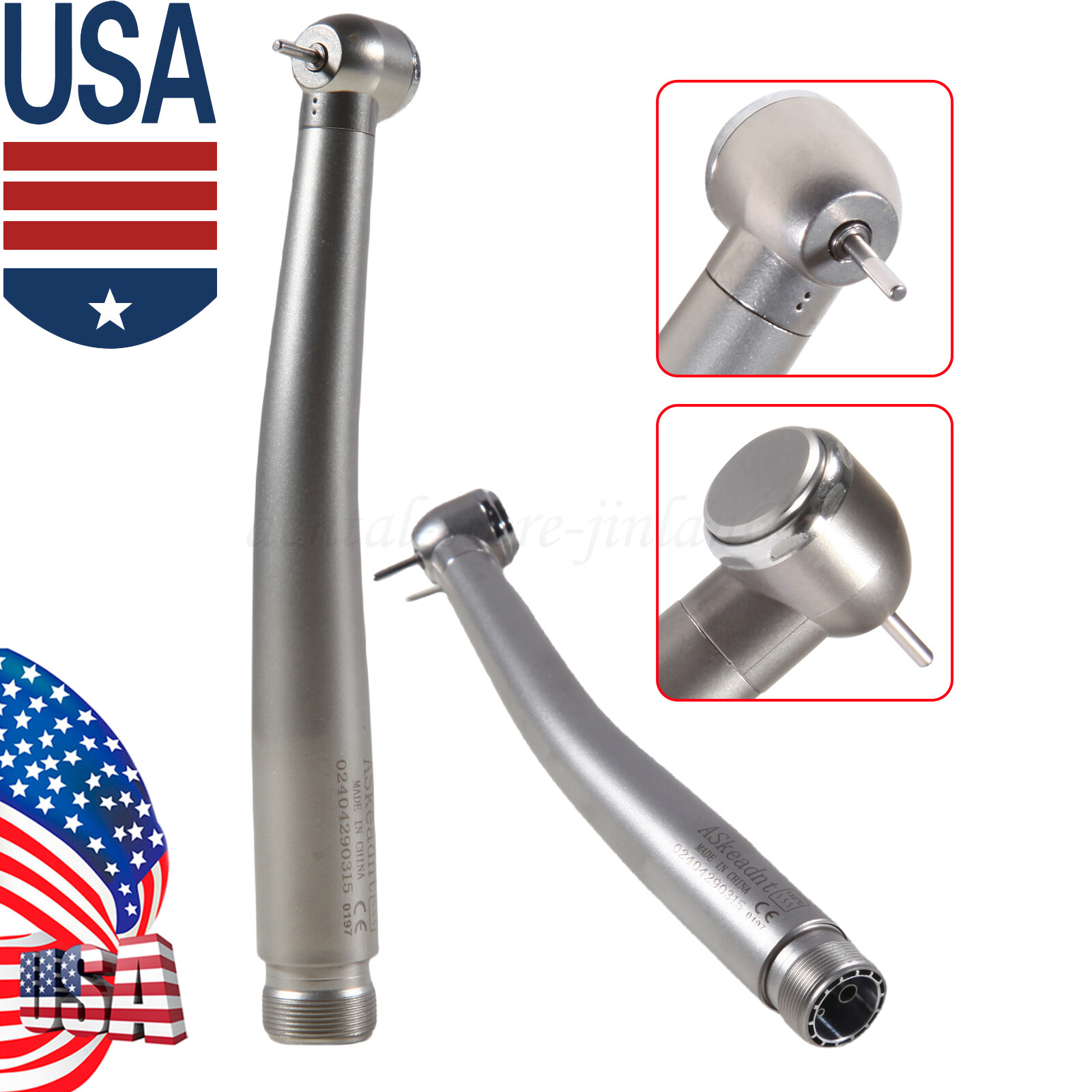 Dental (LED Optic E-generator) Denshine Handpiece High Speed Turbine 2/4Hole USA