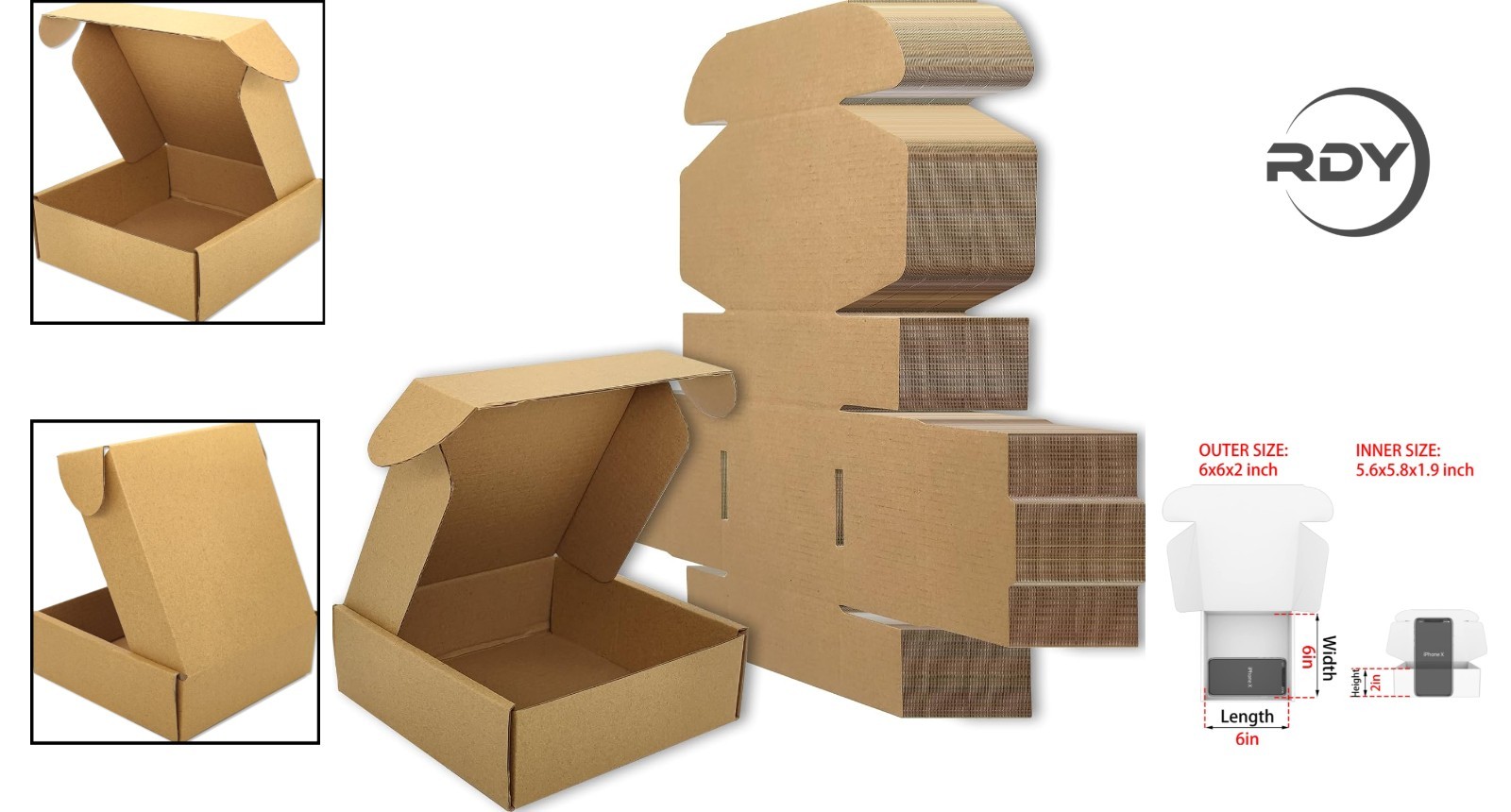 Sturdy 6x6x2 Inches Brown Corrugated Boxes – Set of 50 for Hassle-Free Packing