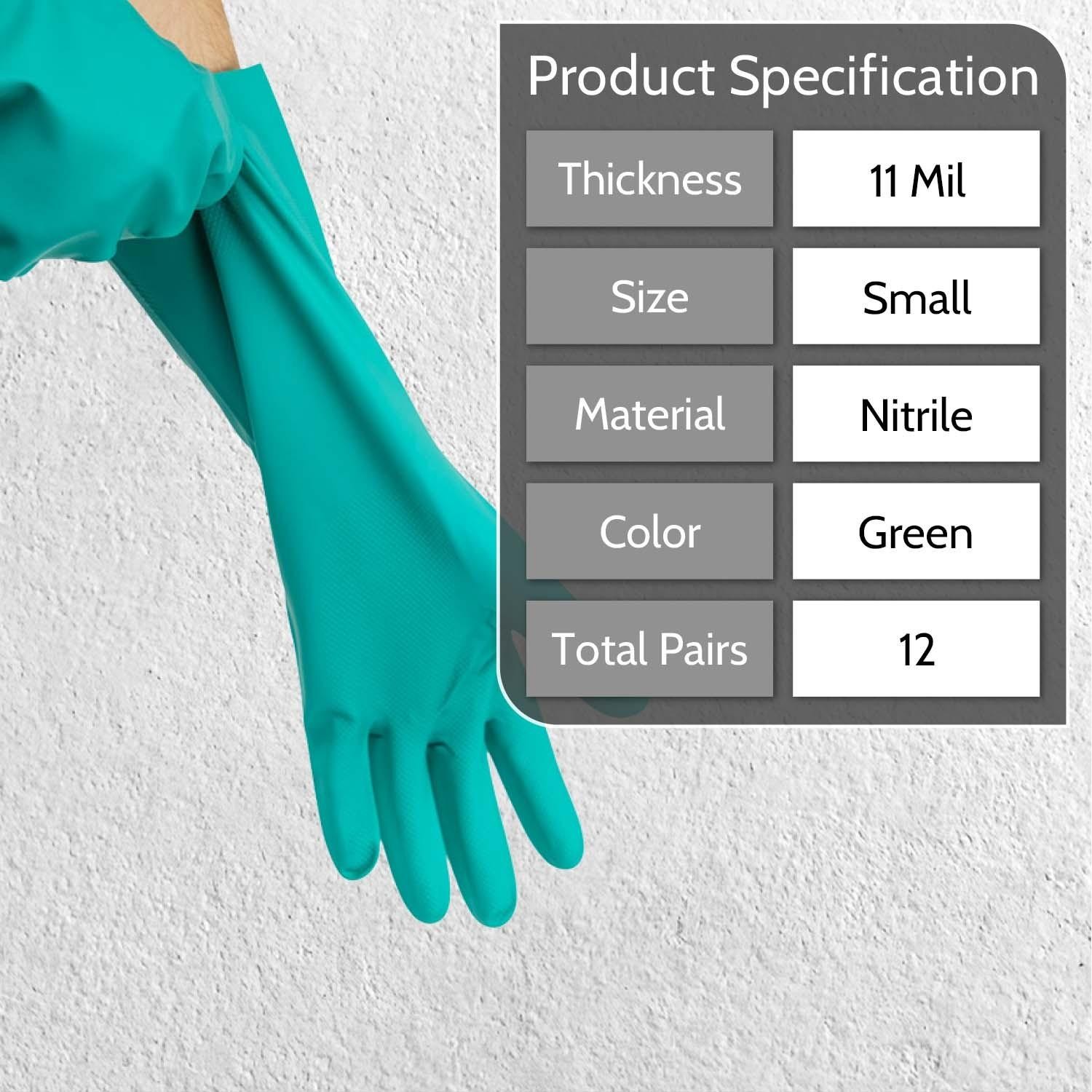 12 Pairs 11 Mil Green Chemical Resistant Diamond Textured Nitrile Gloves – Small