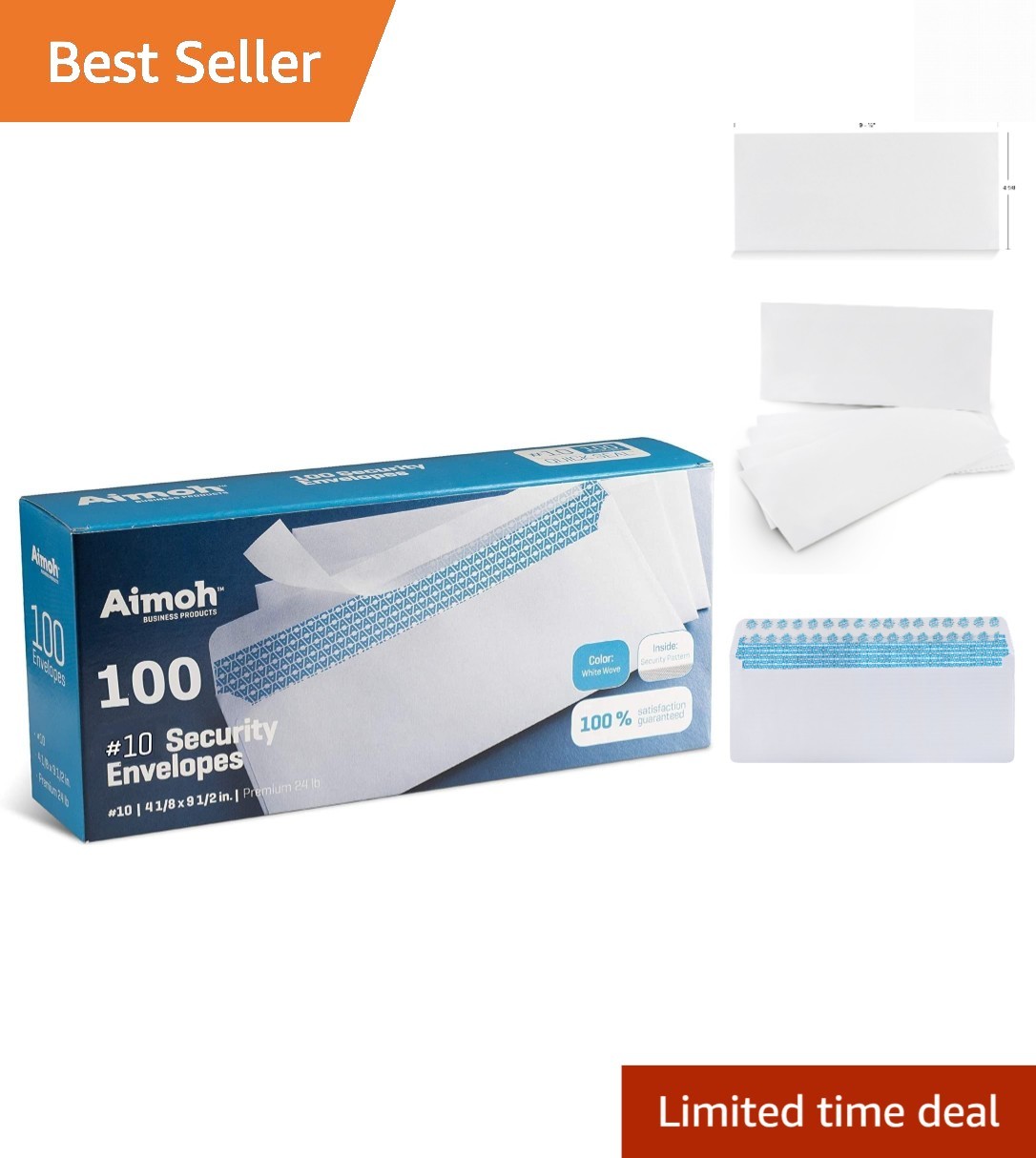 100 Security Self-Seal Envelopes – Windowless, 4⅛ x 9½” for Confidential Mailing