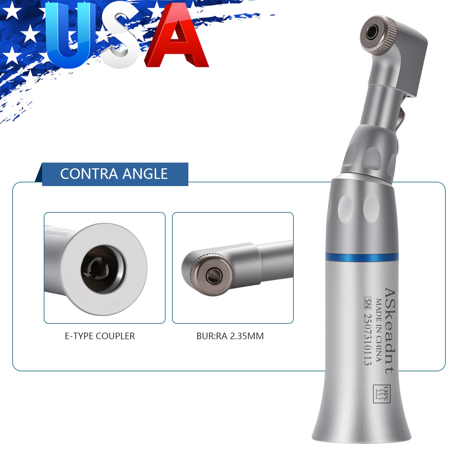 Contra Angle Straight Nosecone Handpiece Air Motor Low Speed 4 Holes AS