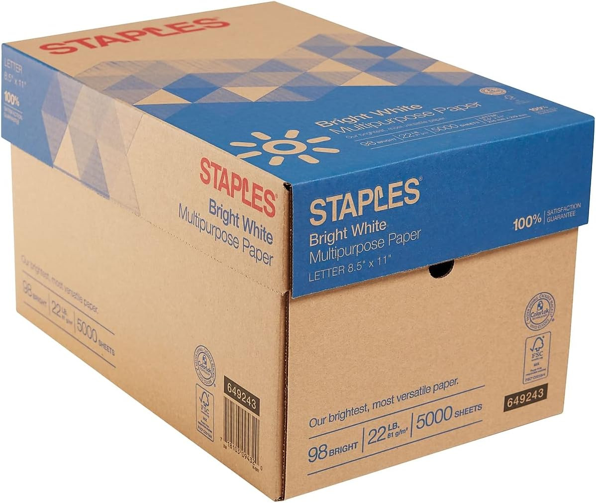 Staples 8.5-Inch X 11-Inch Multipurpose Paper 22 Lbs 98 Brightness 500/RM 10 RM/