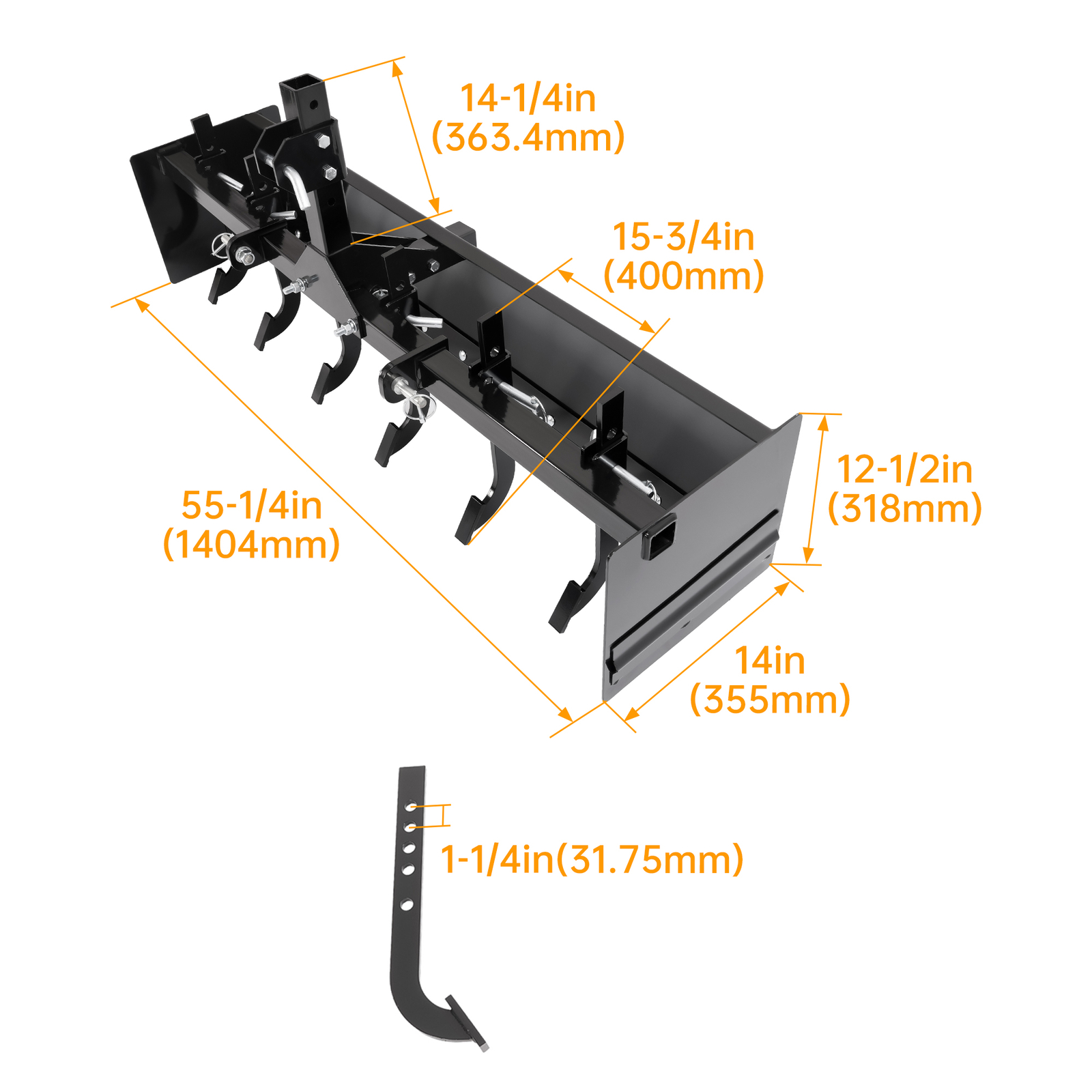 Powder Coated Steel 55″ Box Blade Scraper W/6 Scarifier Shank For Cat 0 Cat 1