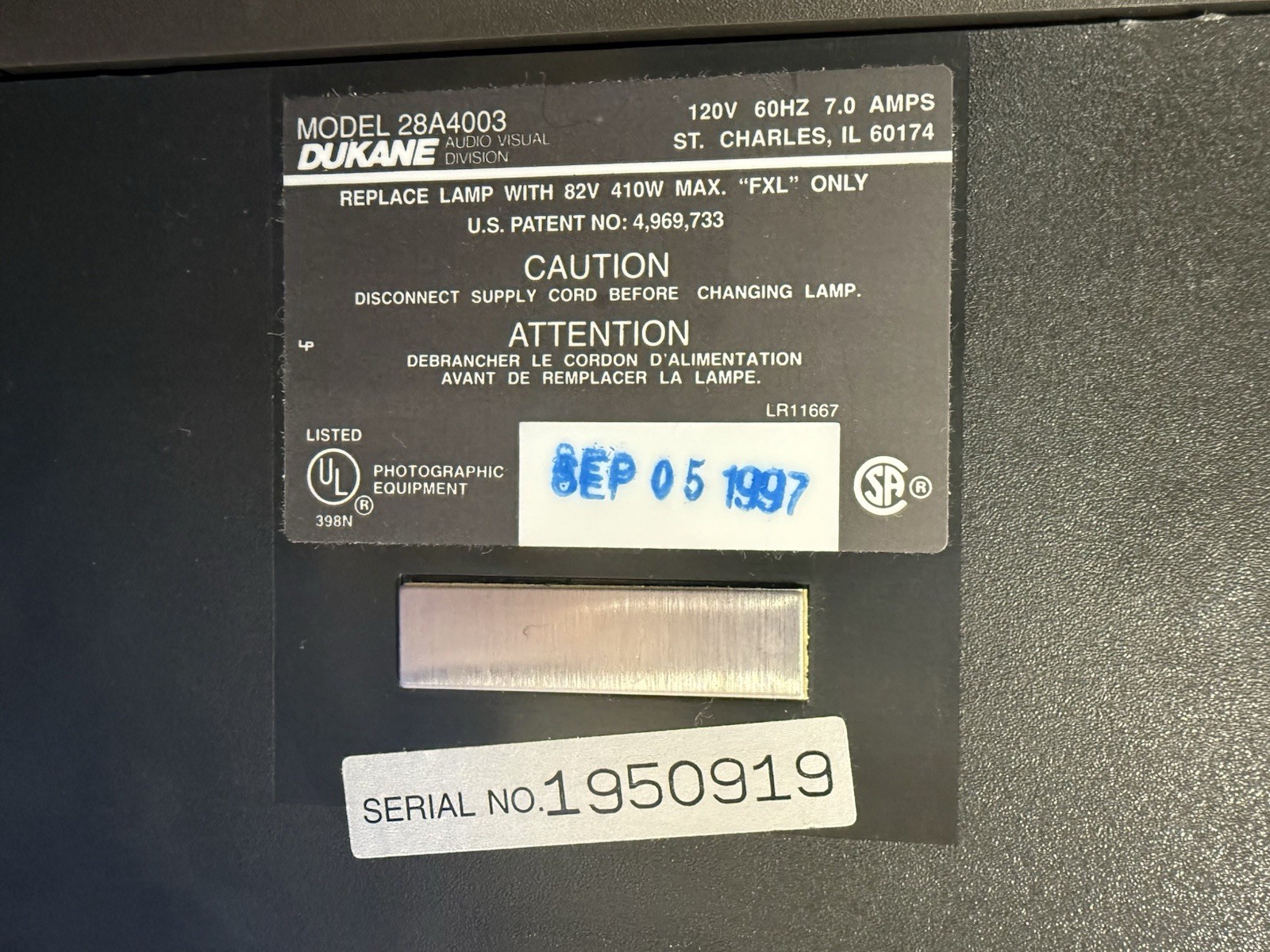 Dukane 4003 Overhead Projector 28A4003 Powers On – No Lamps – Buyer Pays to Ship