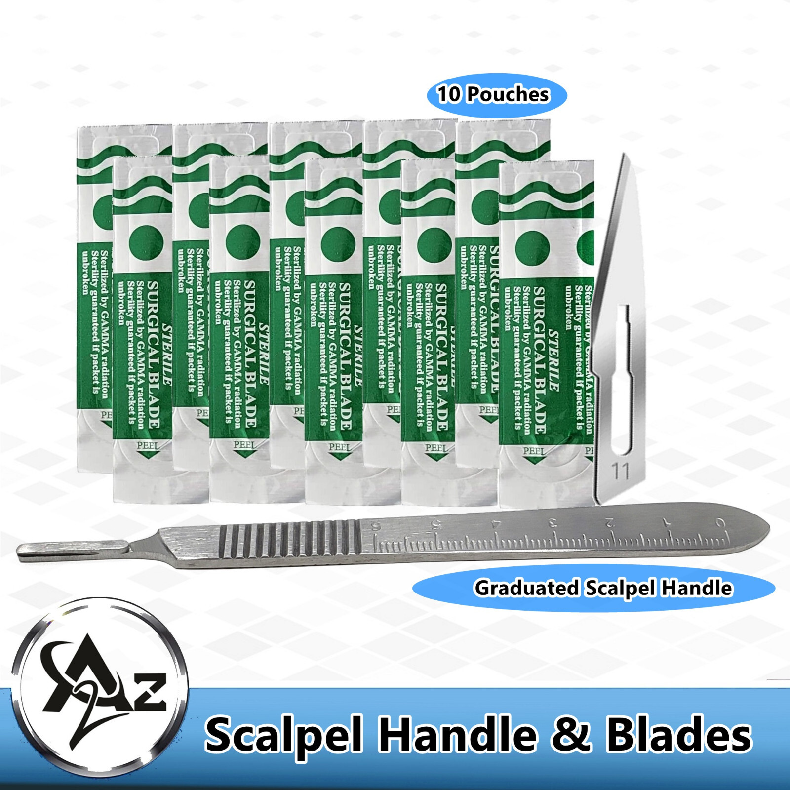 10 Sterile #11 Surgical Blades with FREE #3 Scalpel Handle Medical Dental