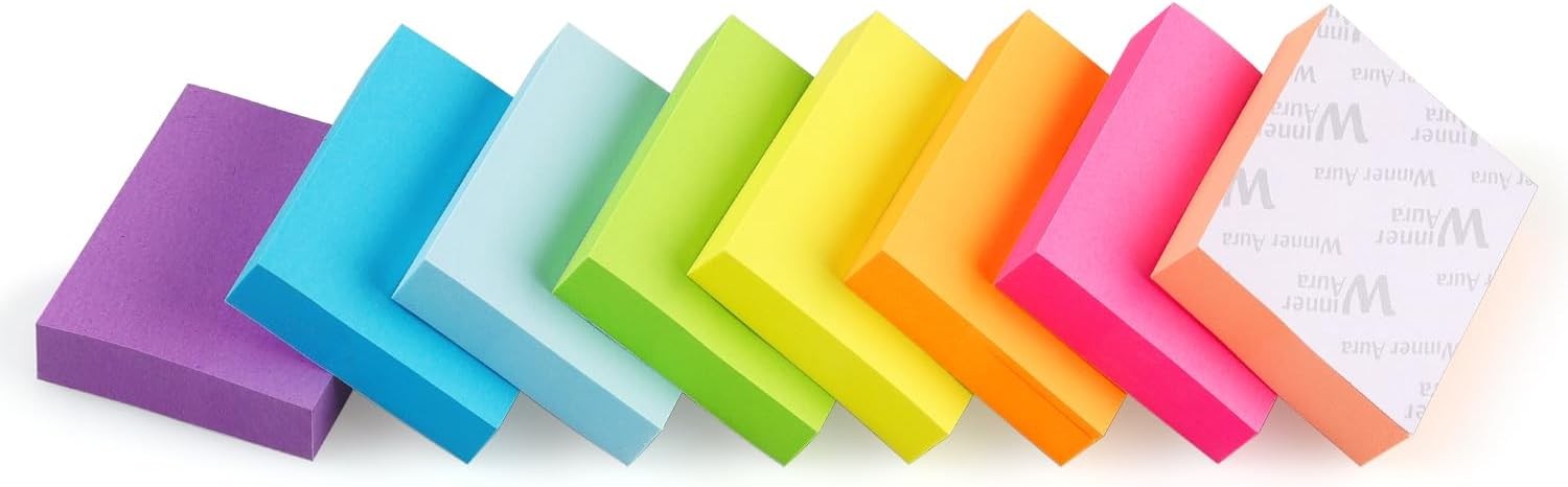 Winner Aura Sticky Notes 1.5×2 inch Bright Colors Self-Stick Pads 8 Pads/Pack 10