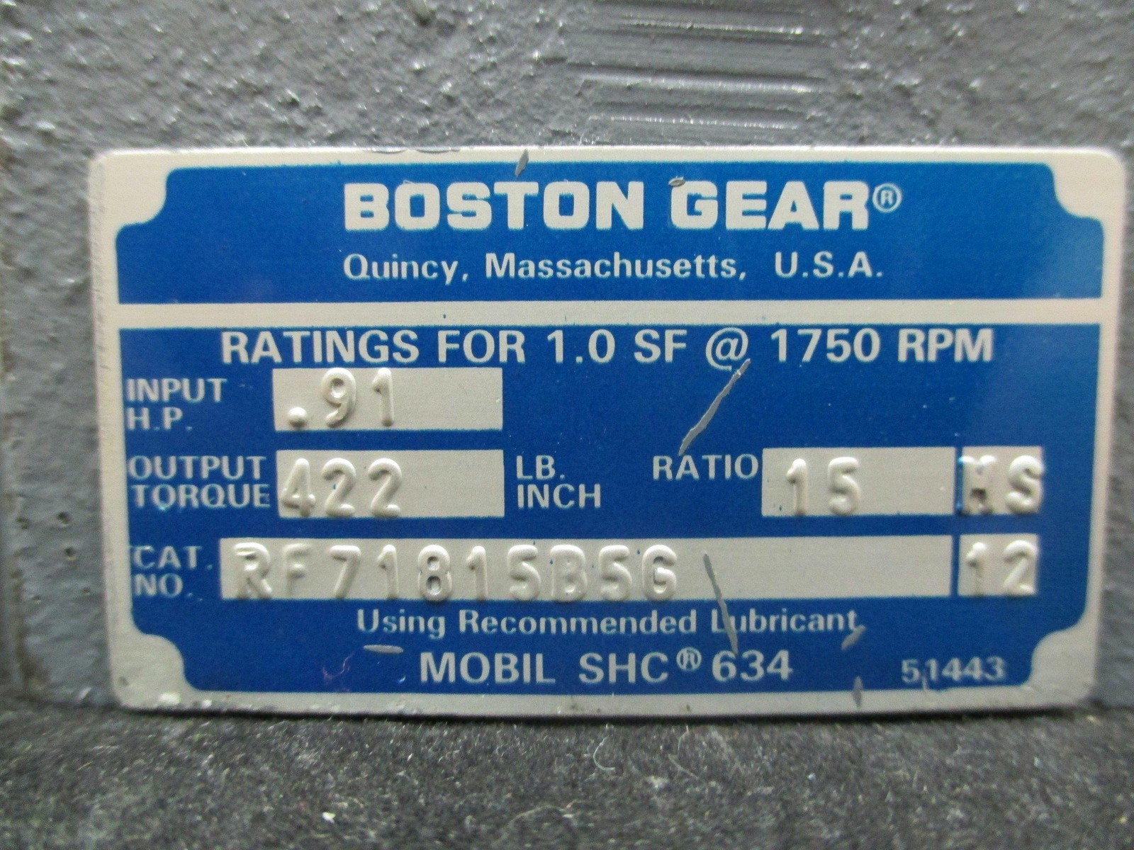 Boston Gear RF71815B5G 700 SER. Right Angle Speed Reducer, Ratio 15:1