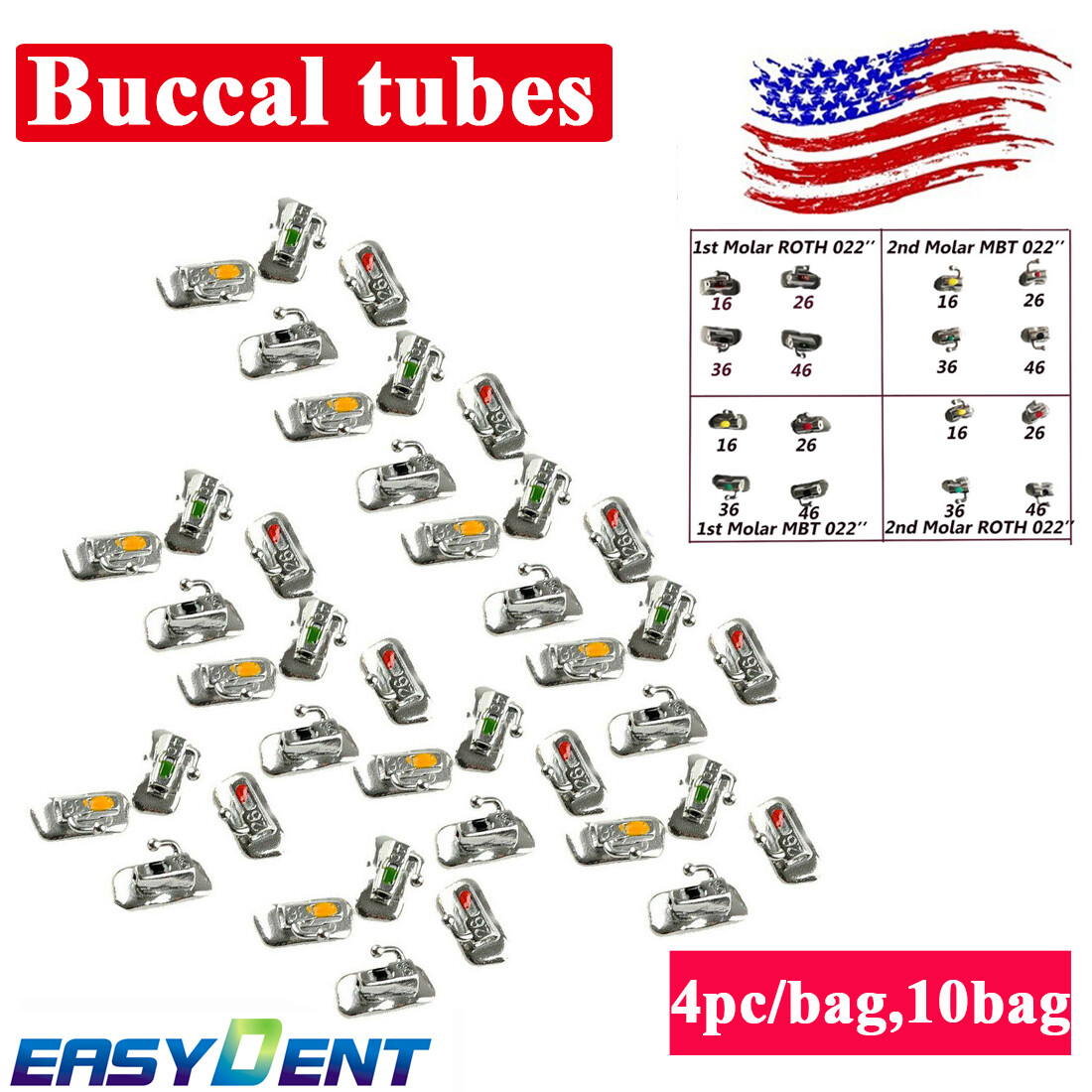 Dental Orthodontic Buccal Tubes Bondable brackets Non-con 1st 2nd Molar Roth/MBT