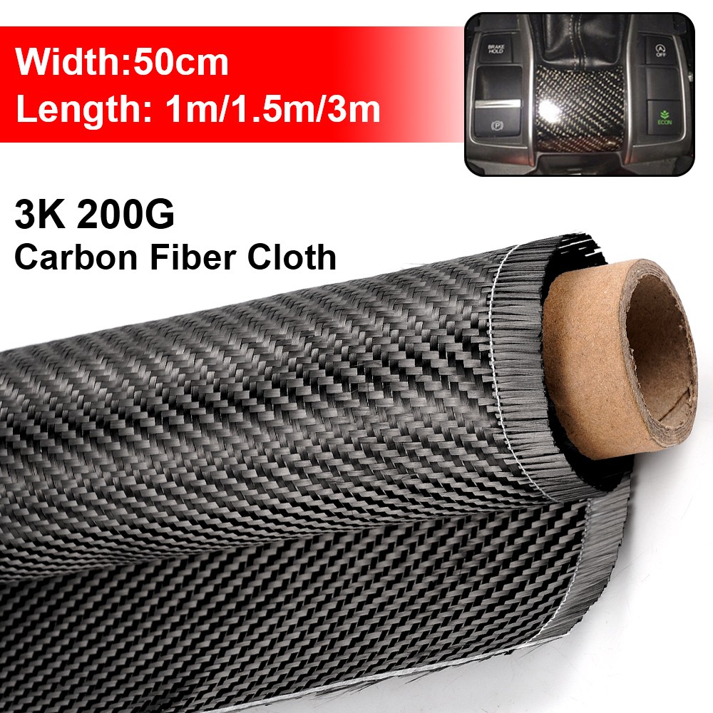 20″ x 10FT Real Carbon Fiber Fabric Cloth Roll 3k 200gsm 2×2 Twill Weave Black