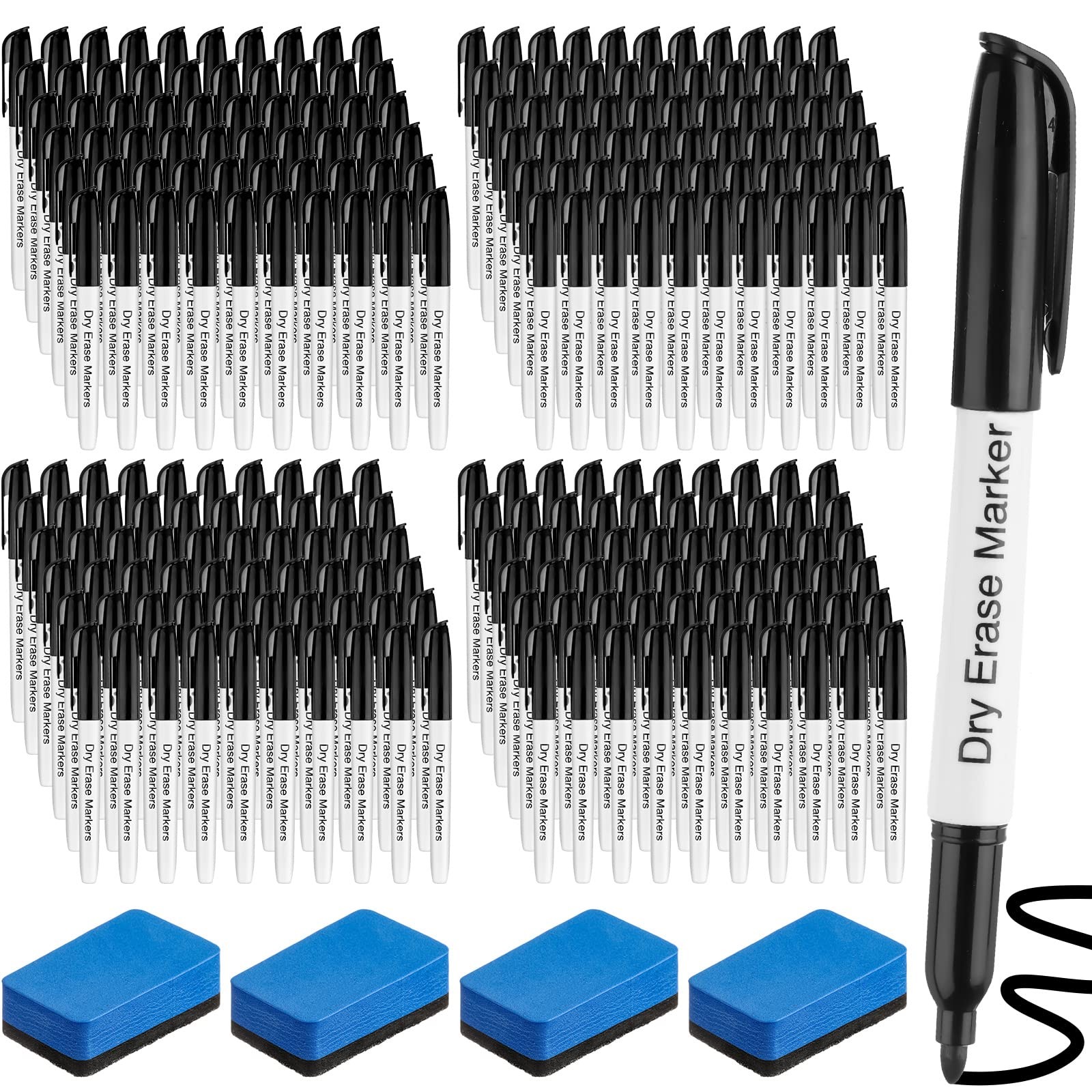 Thenshop 200 Pack Dry Erase Markers Bulk with 4 Magnetic Erasers Fine Tip Dry…