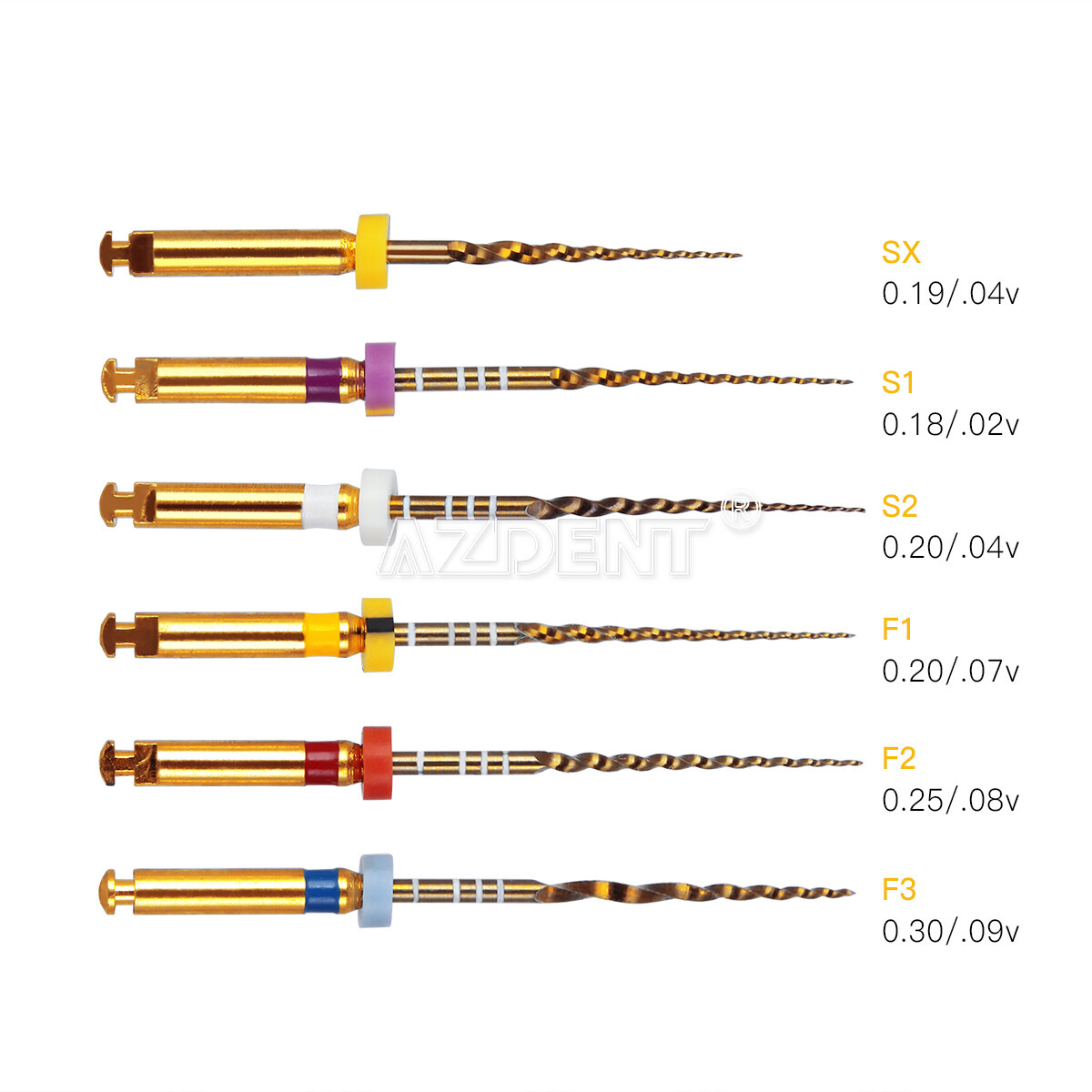 AZDENT Dental Endodontic Gold Taper NITI Rotary Files Engine Use 25mm 6PCS/Packs