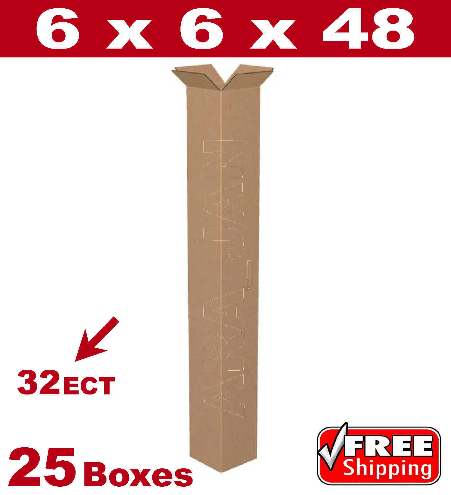 25 – 6x6x48 Cardboard Boxes Mailing Packing Shipping Box 32ECT Corrugated Carton