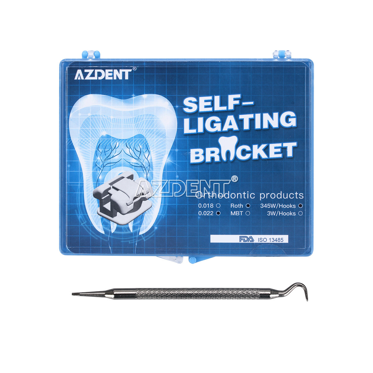 AZDENT Dental Ortho Self-Ligating Brackets Braces Roth MBT 022 Hooks 345 &Tool