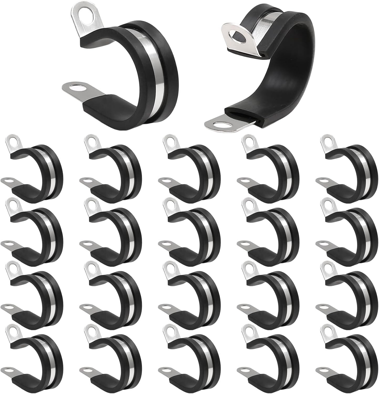 25 PCS 1Inch Cable Clamps,Rubber Cushioned Insulated Clamp,Stainless Steel Wir..
