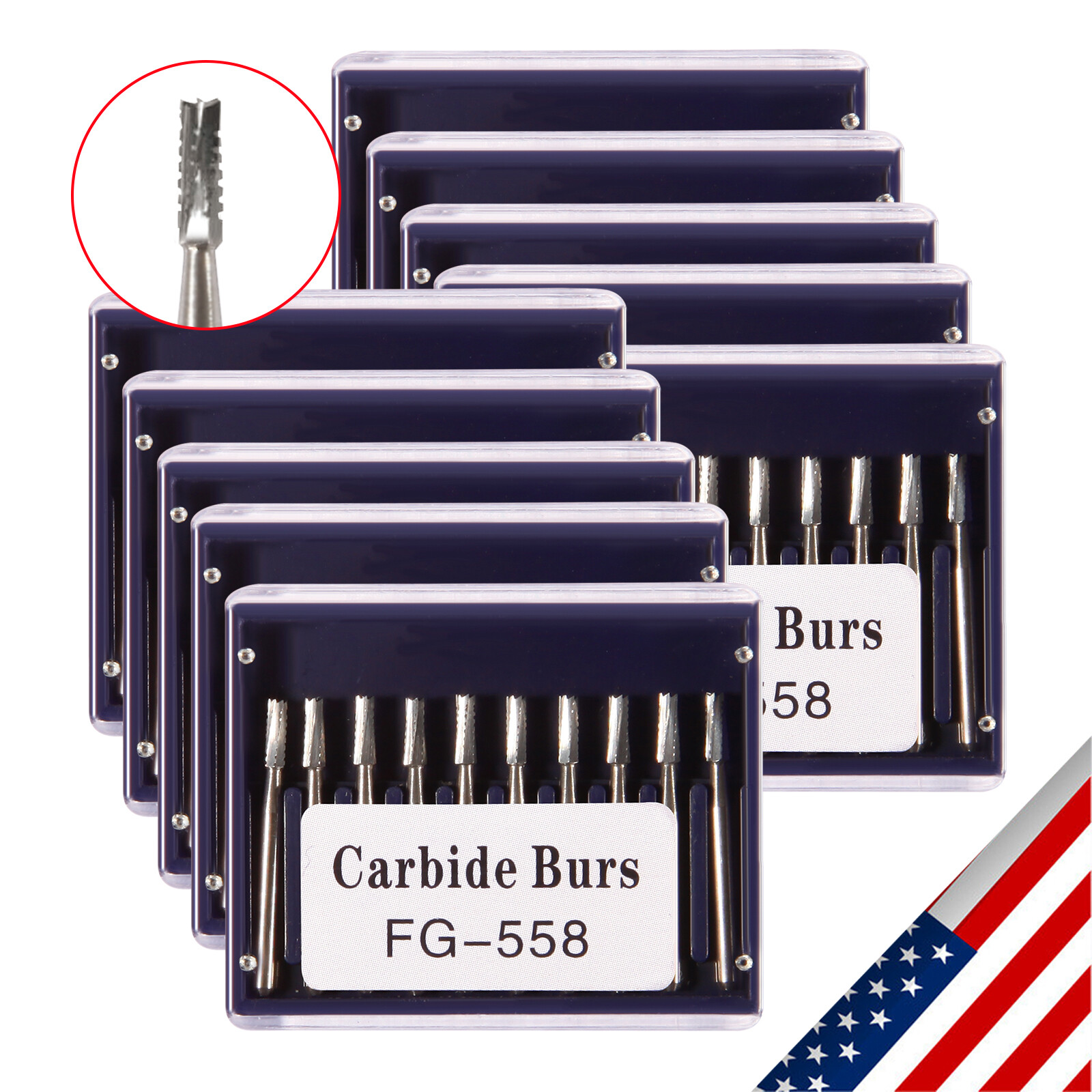 Dental Carbide Burs Tungsten Steel Bur FG 558 Pear for High Speed Handpiece