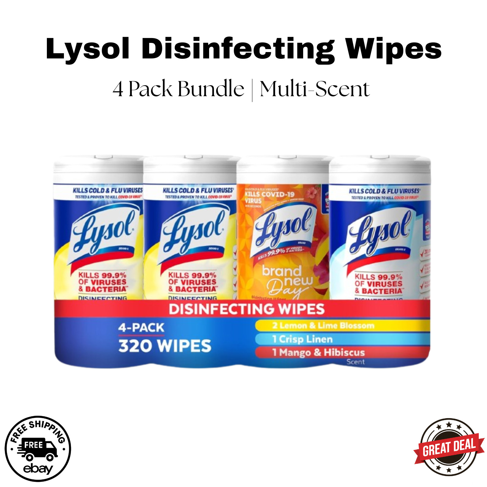 Lysol Disinfecting Wipes Bundle, Multi-surface Cleaning Wipes, 80 Count (4-Pack)