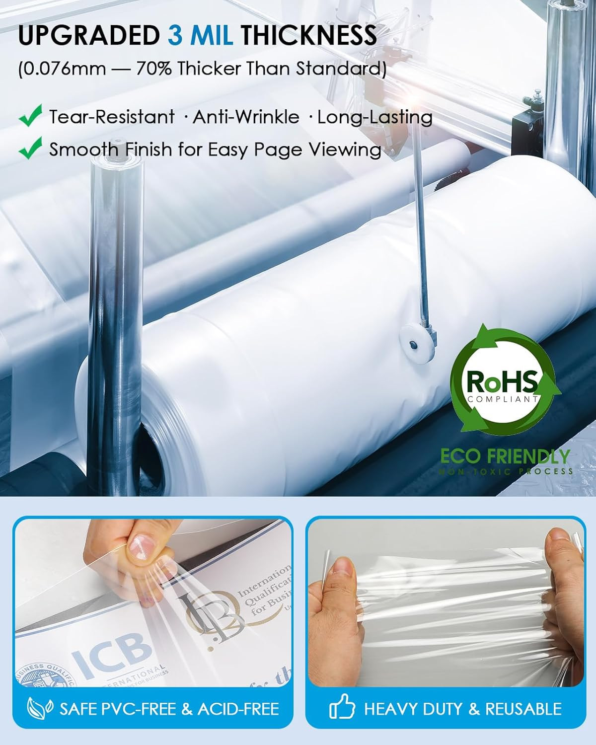 Heavy Duty Sheet Protectors 8.5 X 11 Inch, 3 Mil Thick Clear Page Protector for