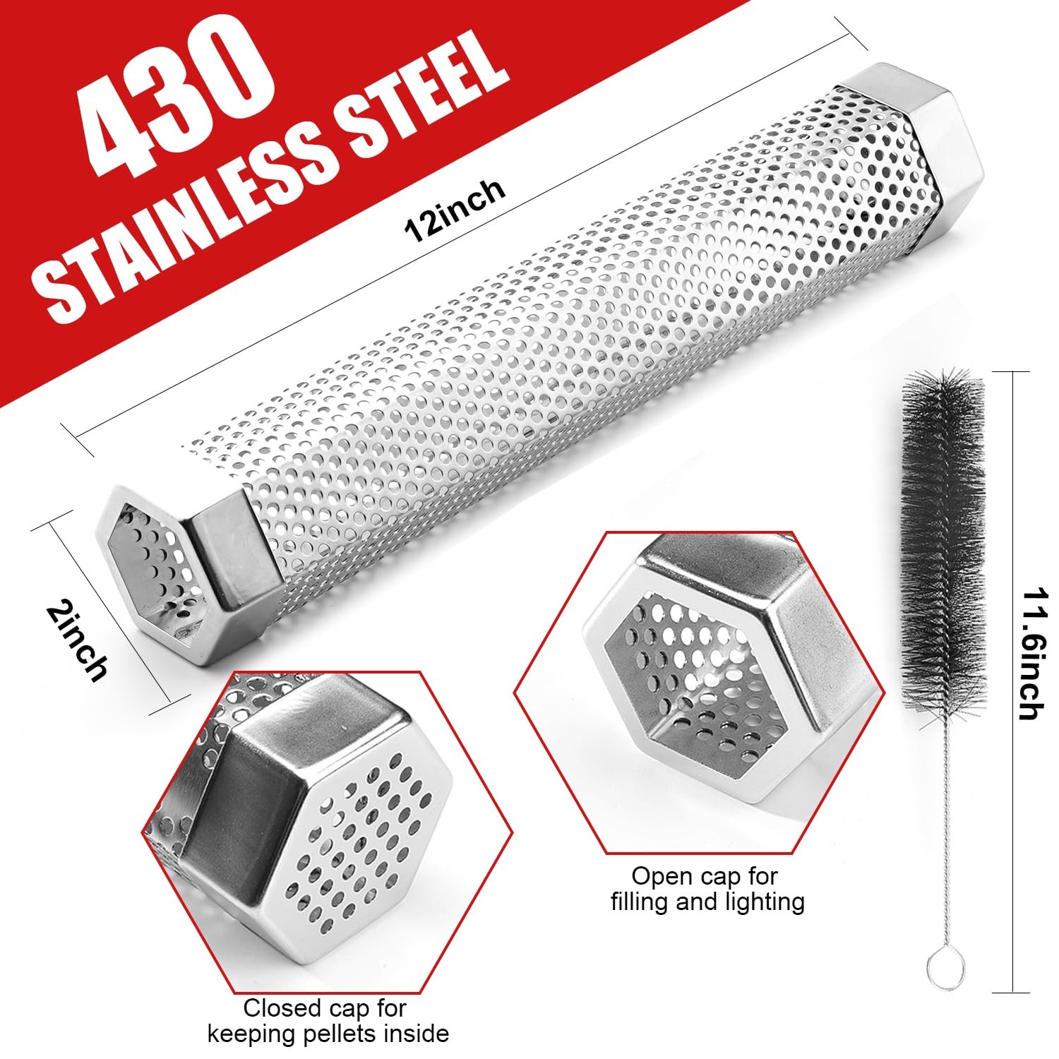SHIKORI Smoker Tube, Stainless Steel Pellet 6.1*2.16*1.96 in, 6 in