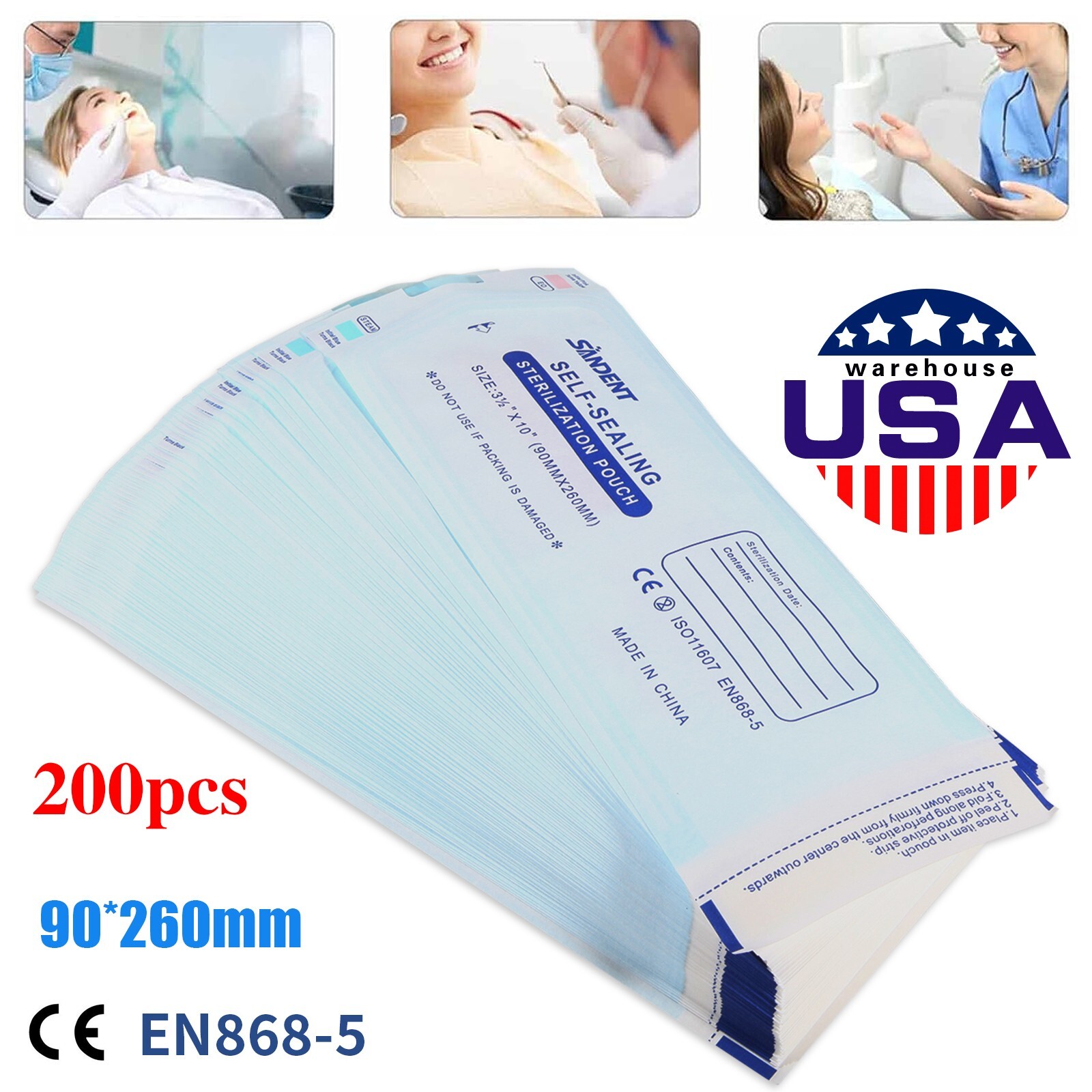 3.5″ x 10″ Self-Sealing Sterilization Pouches for Autoclave – 200pcs/Box
