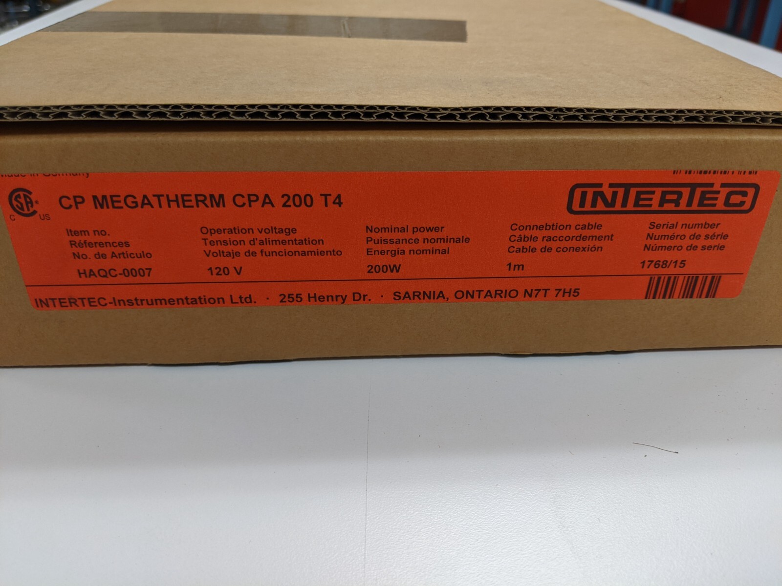 INTERTEC CP MEGATHERM CTA 200 T ELECTRIC HEATER 120V 200W 50/60Hz