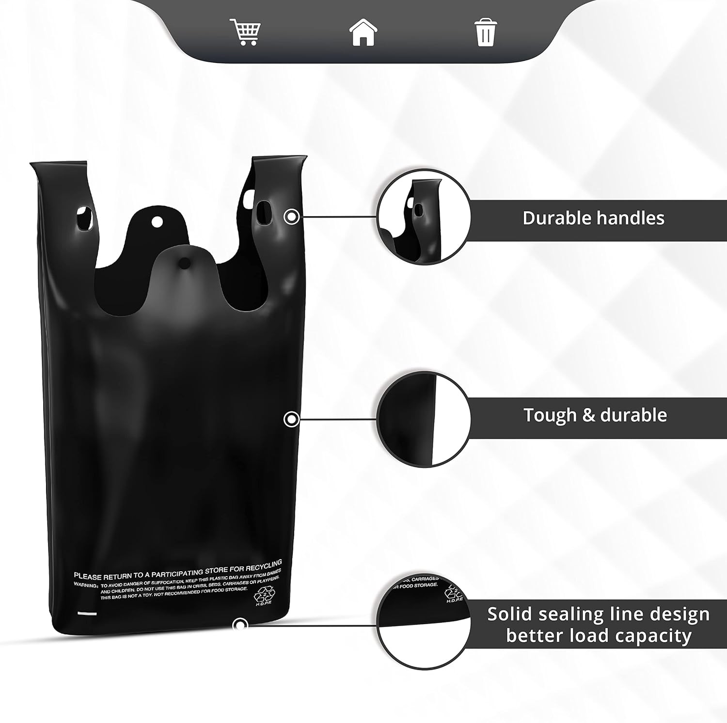 , Black T-Shirt Bags in Bulk – 1000 Count – (11″ X 6″ X 21″) – Restaurant Carryo