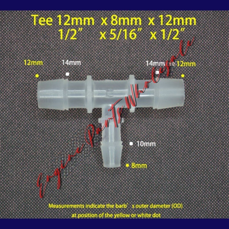 1/2×5/16×1/2″inch 12mm-8mm-12mm Plastic Tee Hose Barb Fitting Reducer Connector