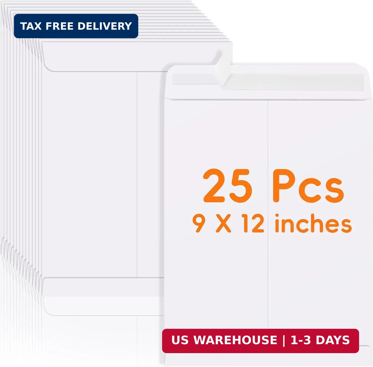 25 Pack Catalog Mailing Envelopes, 9 x 12 Inches Self-Seal White Manilla Envelop