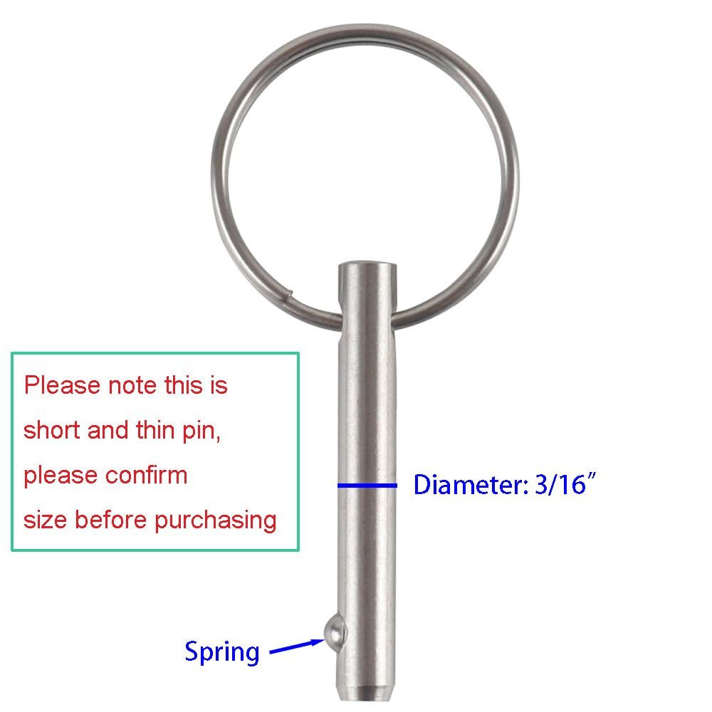 4 Pack Small Quick Release Pin, Diameter 3/16″, Usable Length 0.95″, Full 316 St