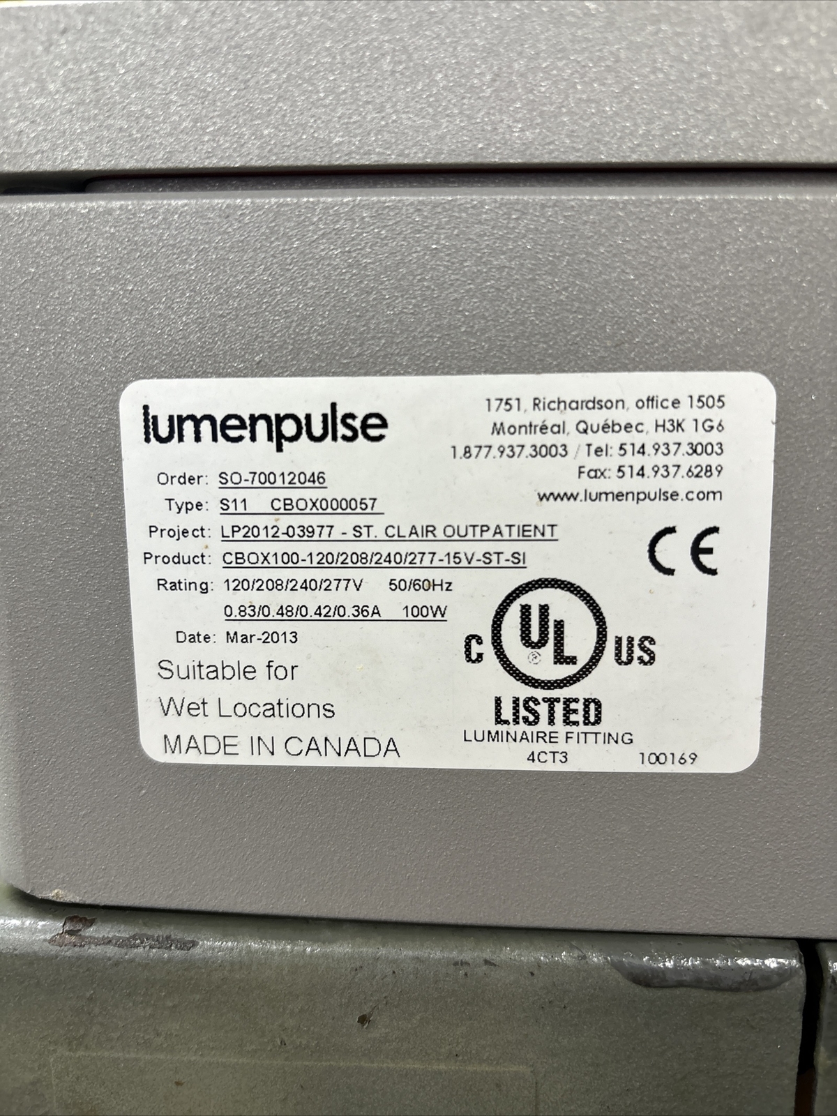 Lumenpulse CBOX100-120/208/240/277-15V-ST-SI