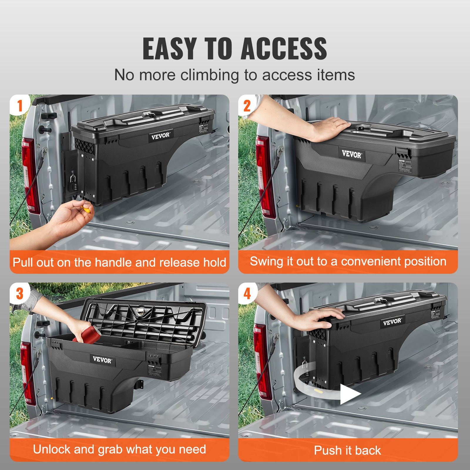 Truck Bed Storage Box,Lockable Swing Case w/Password Padlock,6.6 Gal/25 L ABS Wh