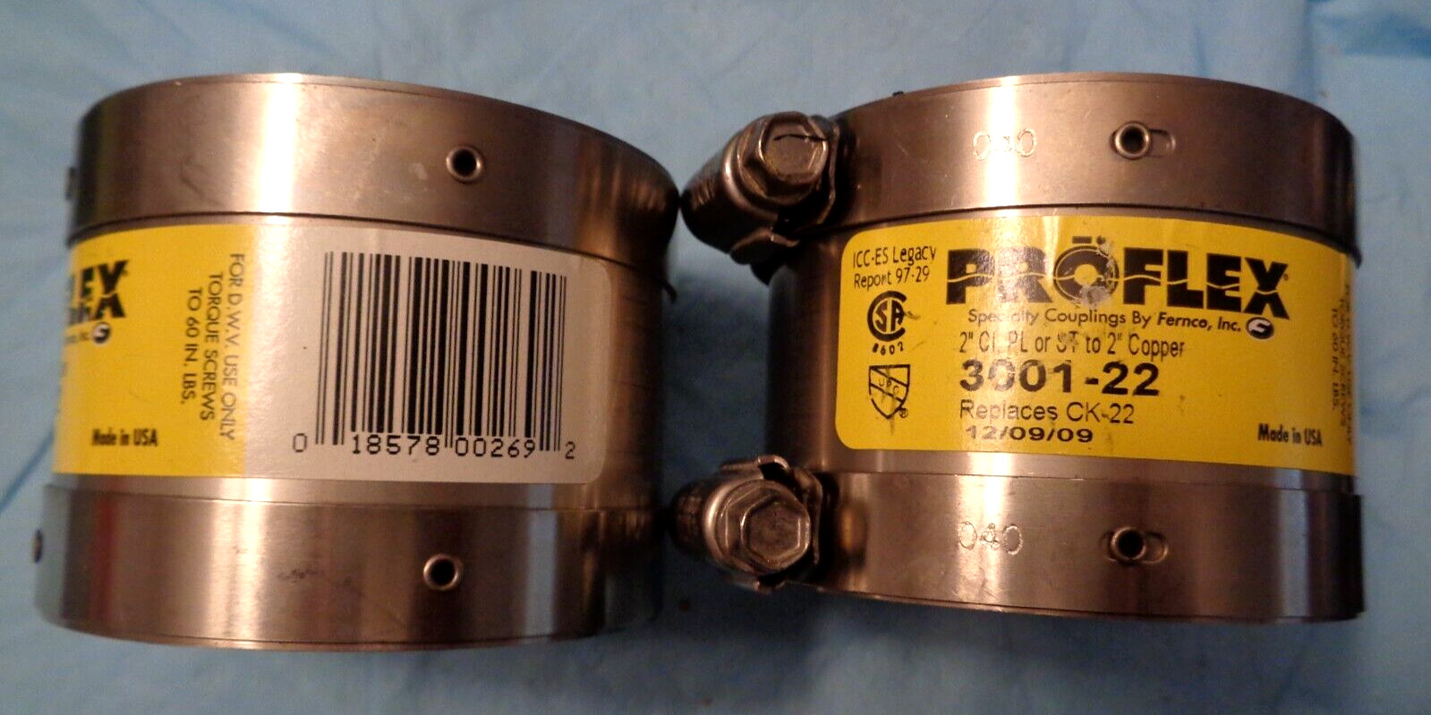 Proflex Flexible Coupling 2″ Cast Iron Plastic and Steel to 2″ Copper # 3001-22