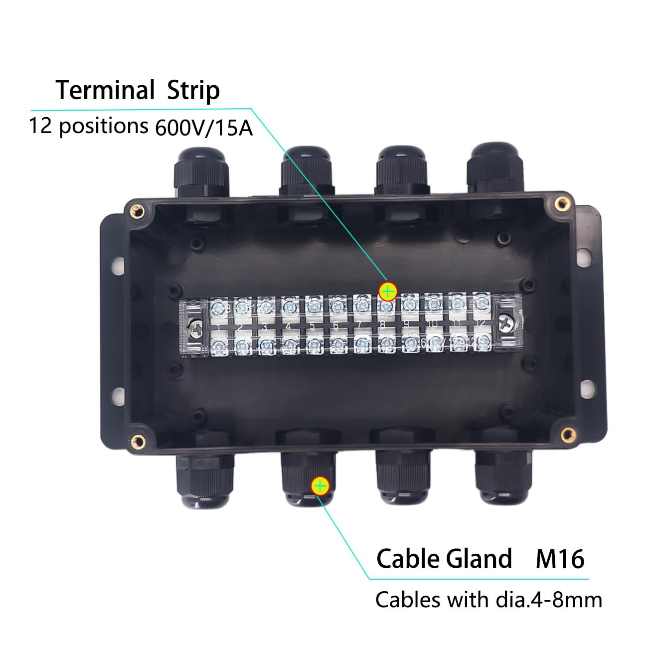 Watertight Junction Box IP67 Waterproof Electrical Project Box with 12P 15A B