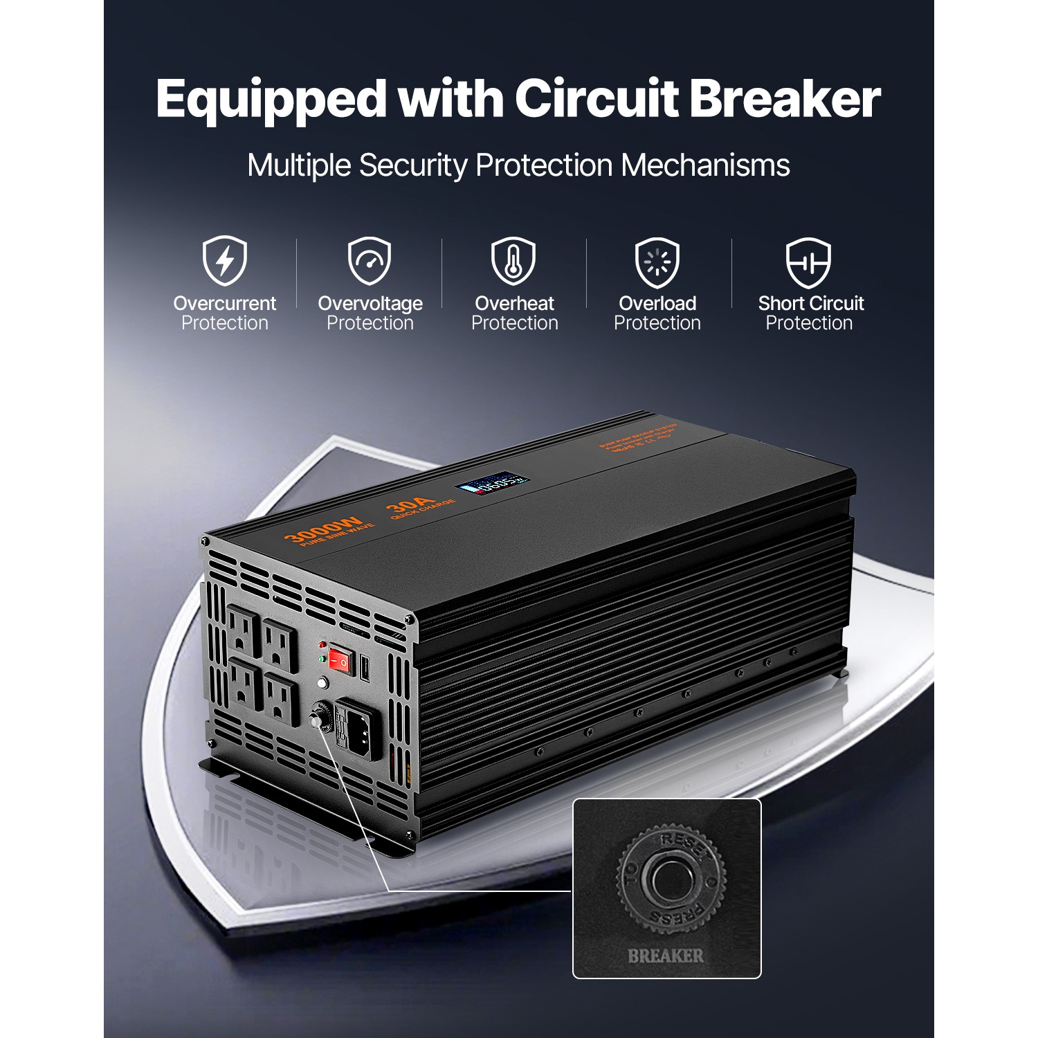 Sump Pump Battery Backup System 3000W LCD Auto Switches to Battery Inverter