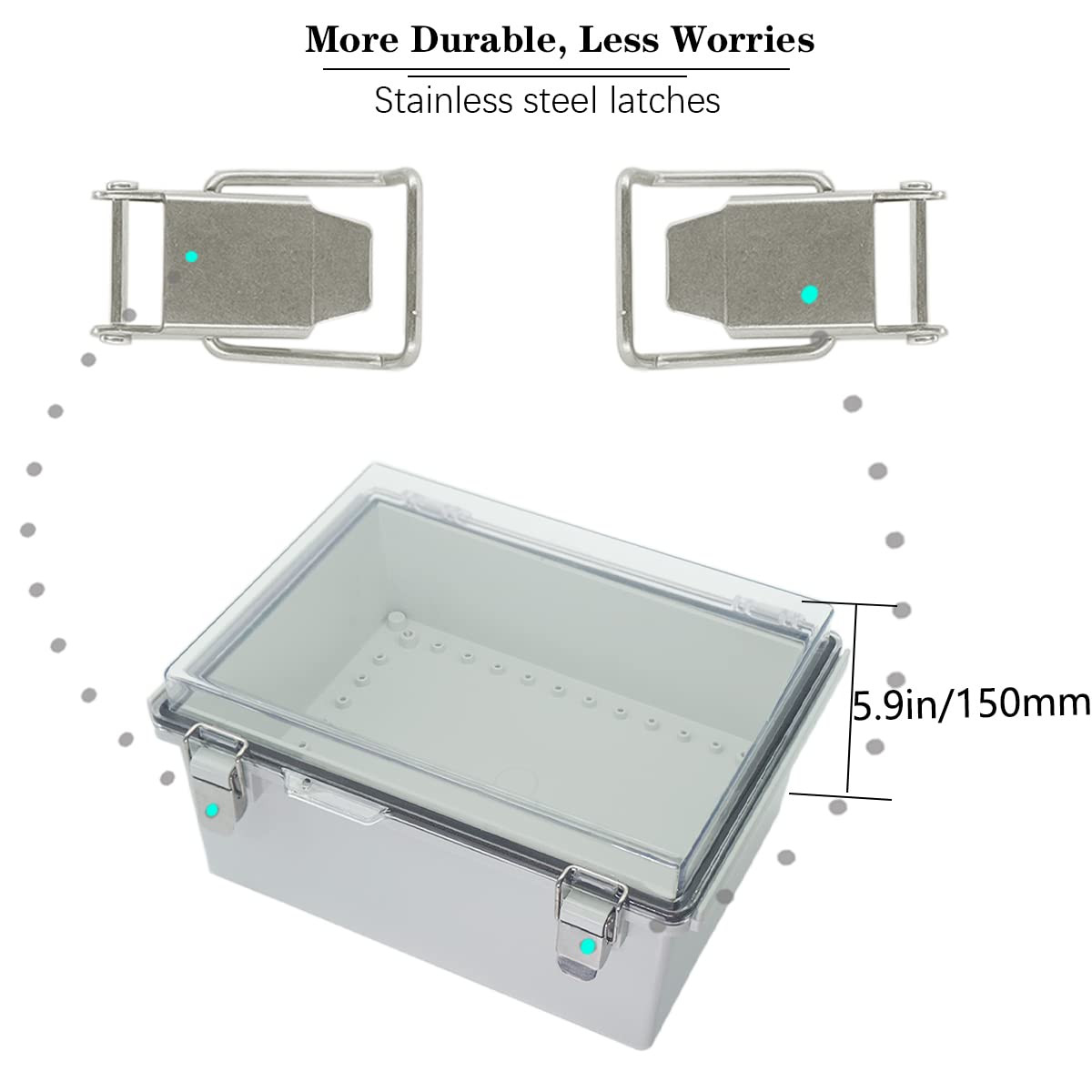 Waterproof IP67 Junction Box – Dustproof ABS Enclosure with Hinged Shell, 13.8×9