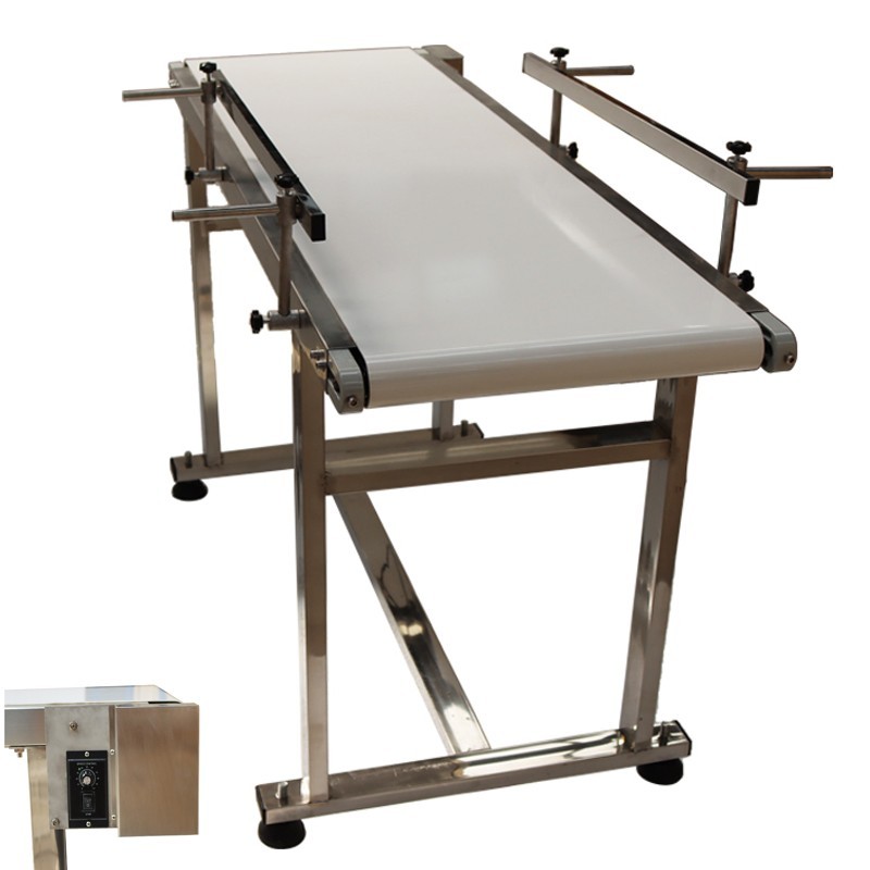 53×15.7in White PVC Belt Conveyor Machine 110V Double Guardrails Speed Adjustabl