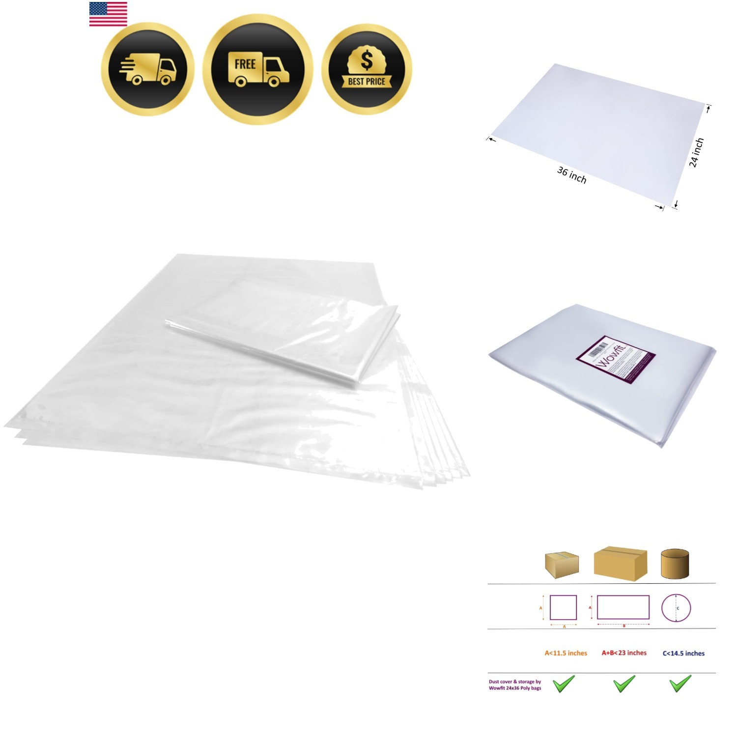 10 CT 24×36 Inch Clear Plastic Flat Open Poly Bags, 1.6 Mil Food-Grade – Grea…