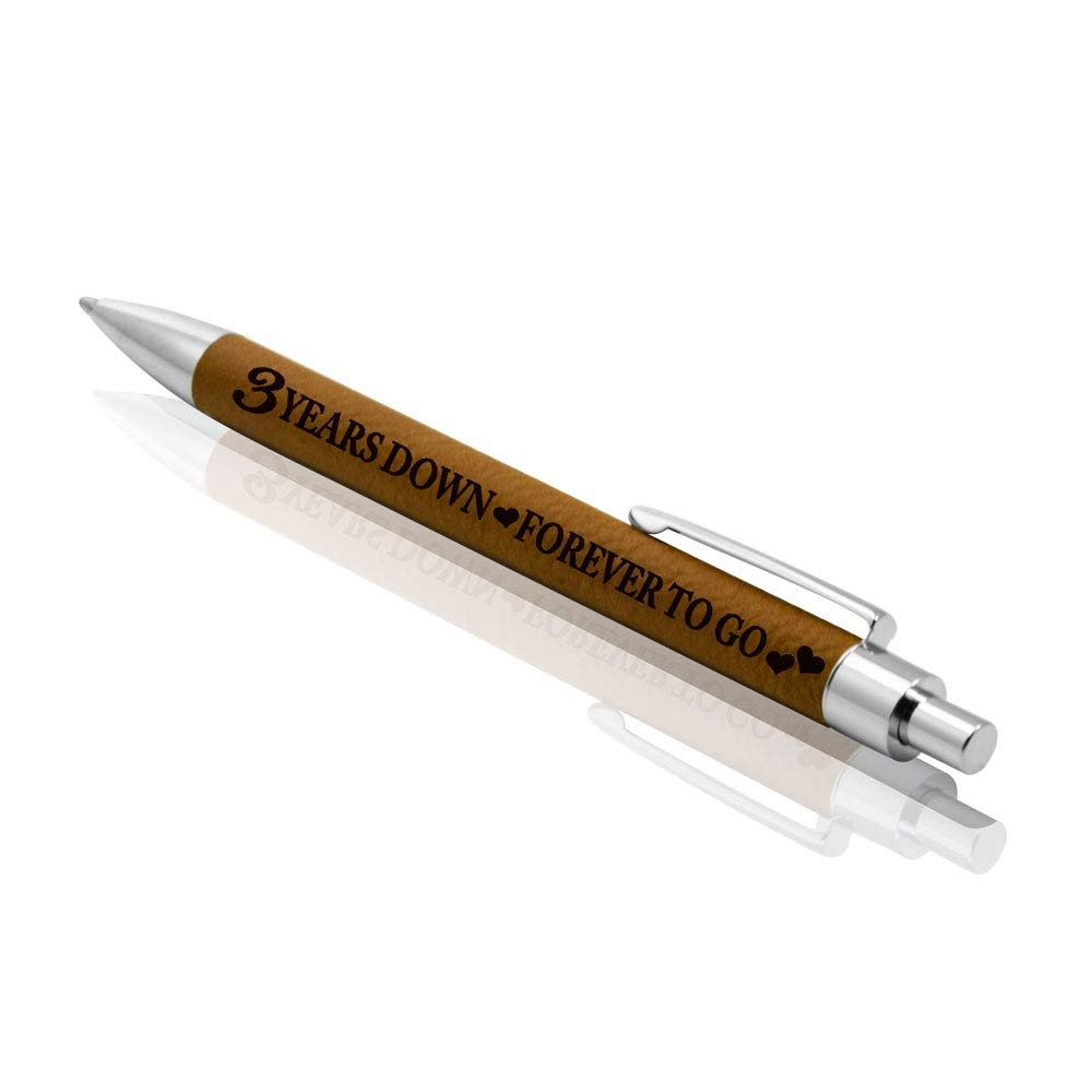 3rd Wedding Anniversary Engraved Leather Pen “3 Years Down” Gift for Her
