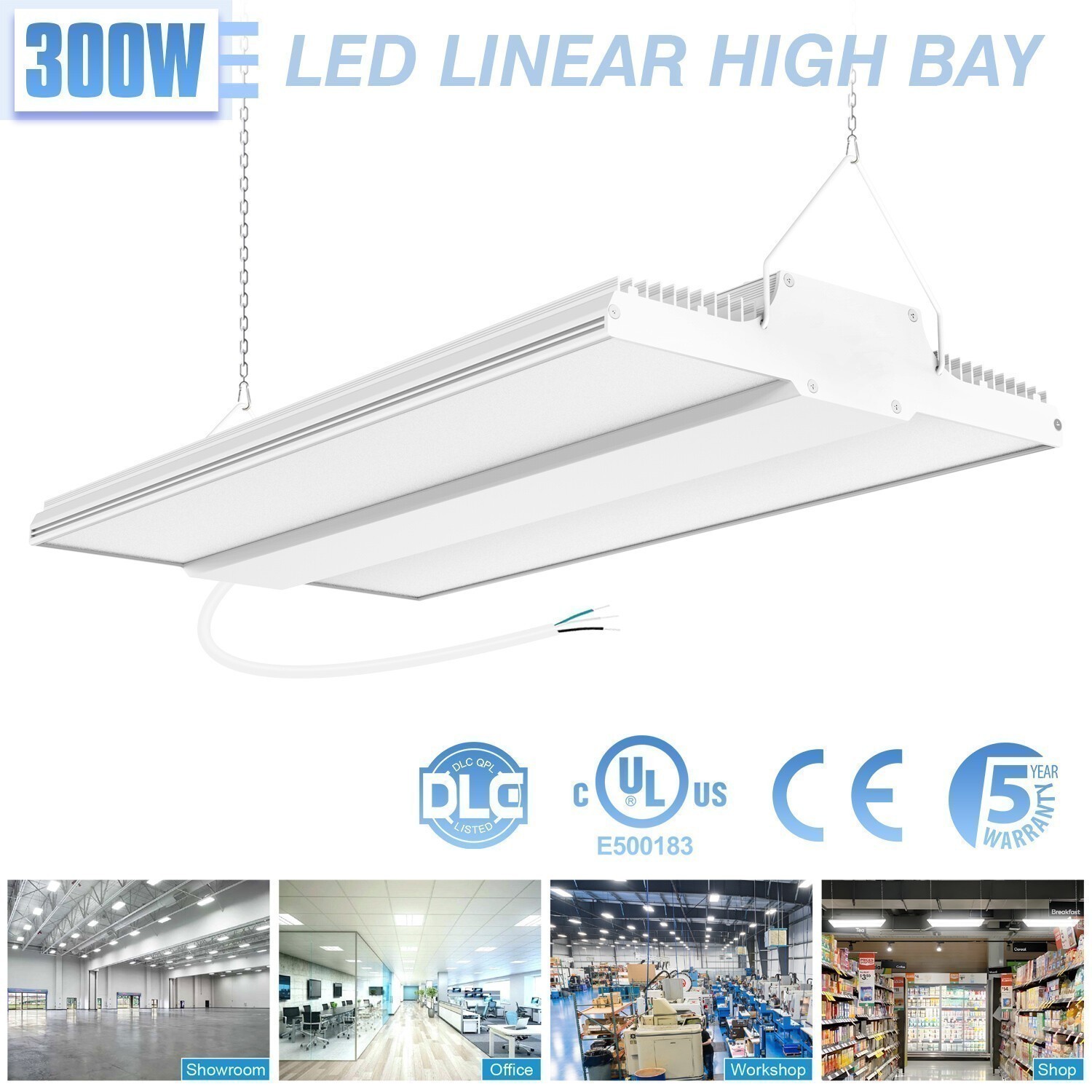 300W LED Linear High Bay Light 150LM/W Warehouse Workshop Hanging Fixtures 5000K